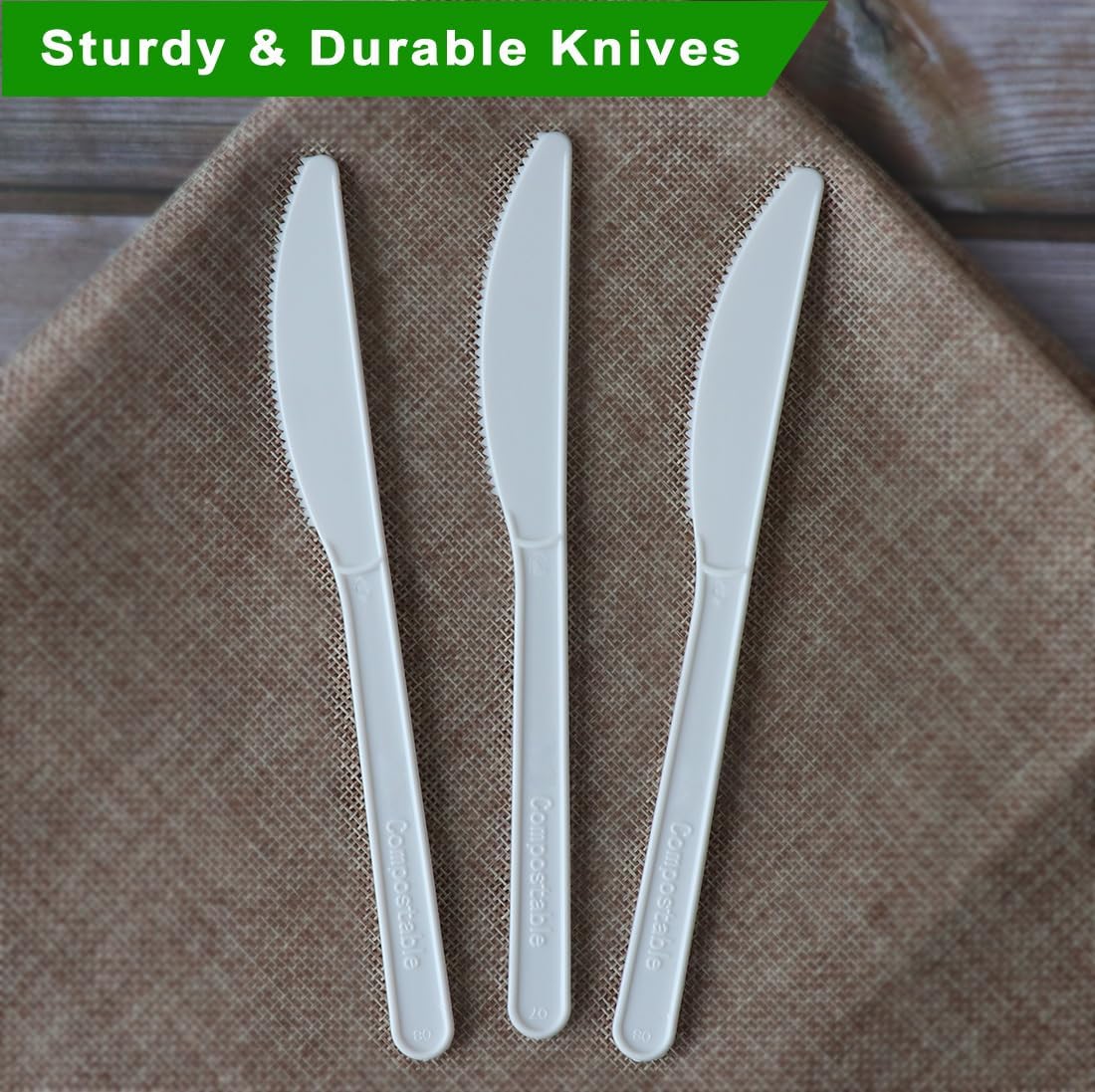 GreenWorks Compostable Knives,100 Count 7" Heavyweight Disposable Biobased Cutlery Knife