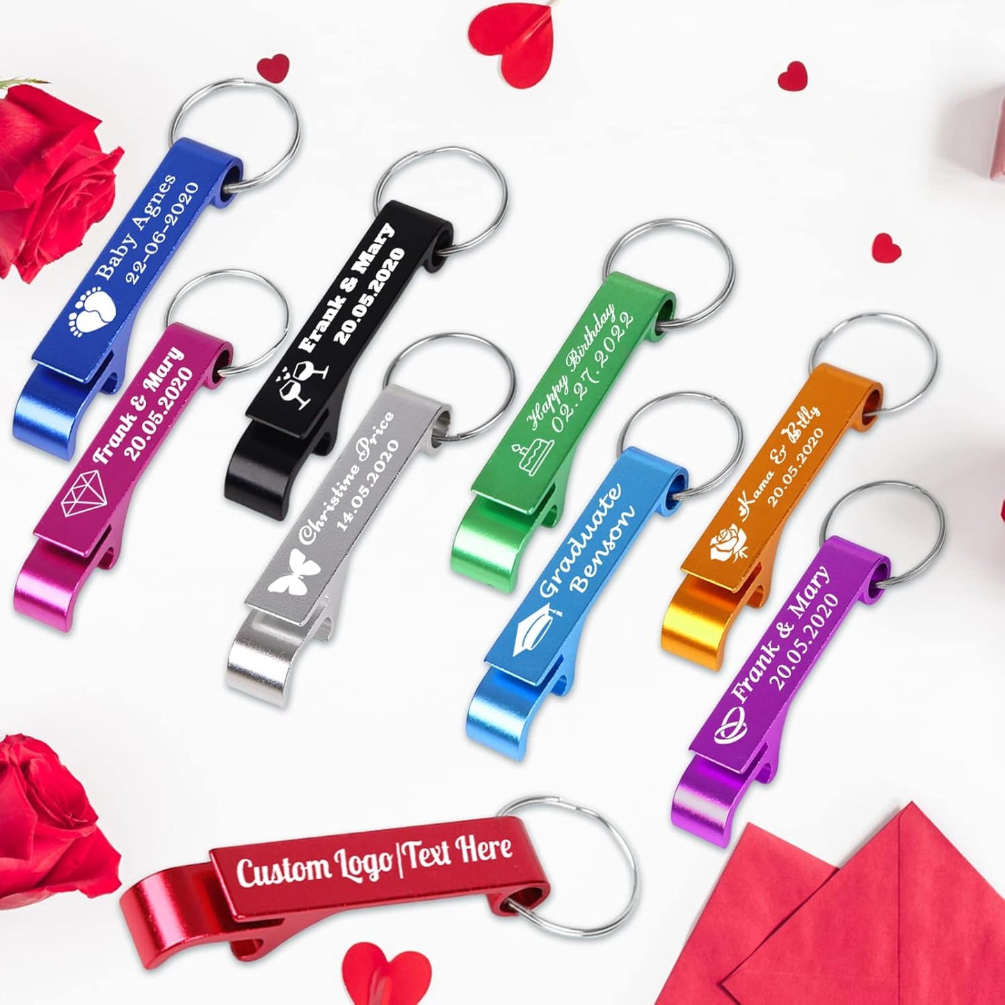 20PCS Personalized Bottle Opener Keychain Bulk Custom Beer Bottle Opener with Logo Text Engraved Wedding Bottle Opener Favors Customized Gifts for Guests Baby Shower Birthday Party-Purple