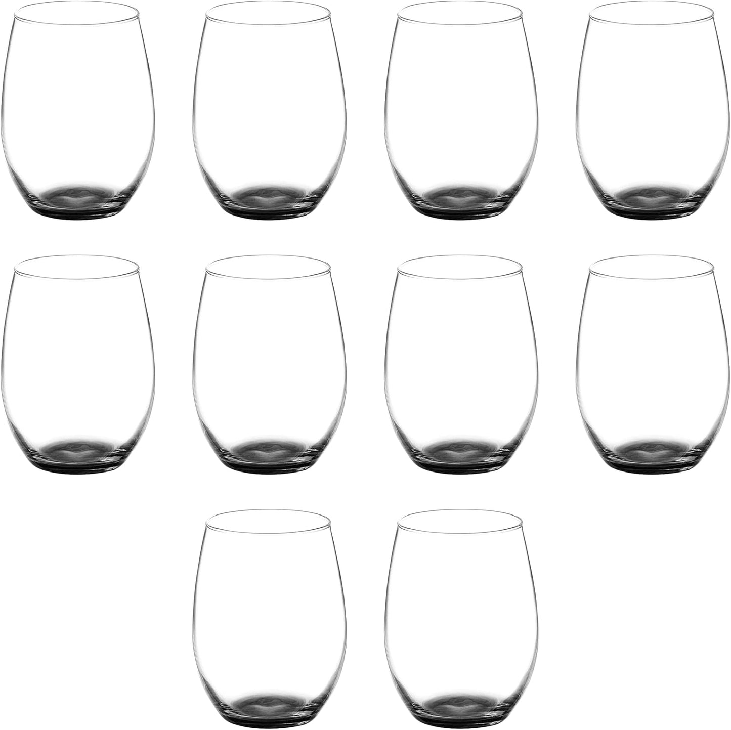 DISCOUNT PROMOS 10 ARC Stemless Wine Glasses Set, 21 oz. - Chardonnay, Cabernet, Merlot, Sauvignon - Black