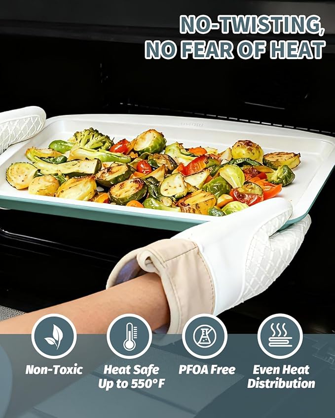 Ceramic Nonstick Baking Pans Set, Non Toxic 30 PCS Stackable Bakeware Sets, 550°F Oven Safe Baking Sheet & Pans, Warp-Free, Dishwasher Safe, PTFE/PFOA/PFOS-Free (Green)