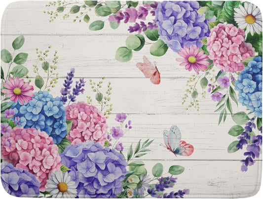 Hydrangea Floral Dish Drying Mat 18x24 inch Spring Summer Decorative Fast Dry Dishes Draining Mats Absorbent Microfiber Drainer Rack Pad