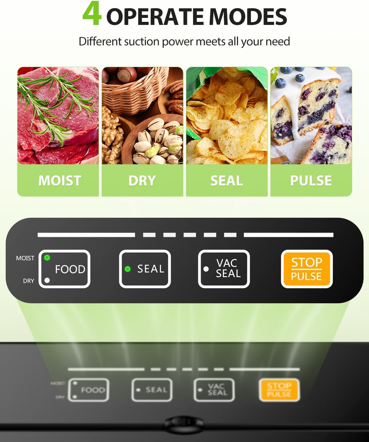 KOIOS Vacuum Sealer Machine, 90Kpa Automatic Vacuum Air food sealer/Built-in Cutter Starter Kit, Dry & Moist Food Preservation Modes, Pulse Function, LED Indicator Lights, Black