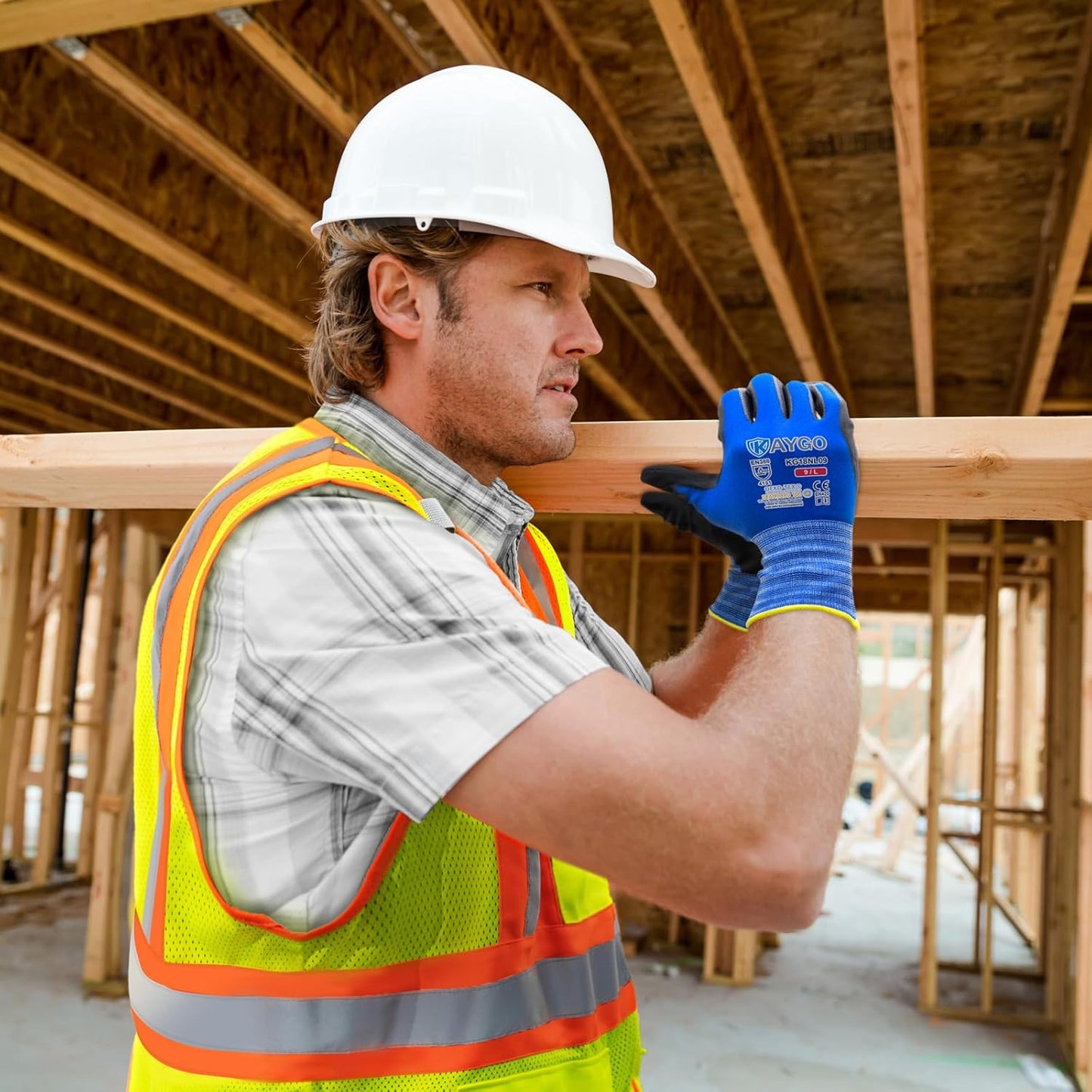 KAYGO Safety Work Gloves MicroFoam Nitrile Coated, 12 Pairs, KG18NB,Seamless Knit Nylon Glove with Black Micro-Foam Nitrile Grip,Ideal for General Purpose,Automotive,Home Improvement,Blue,M