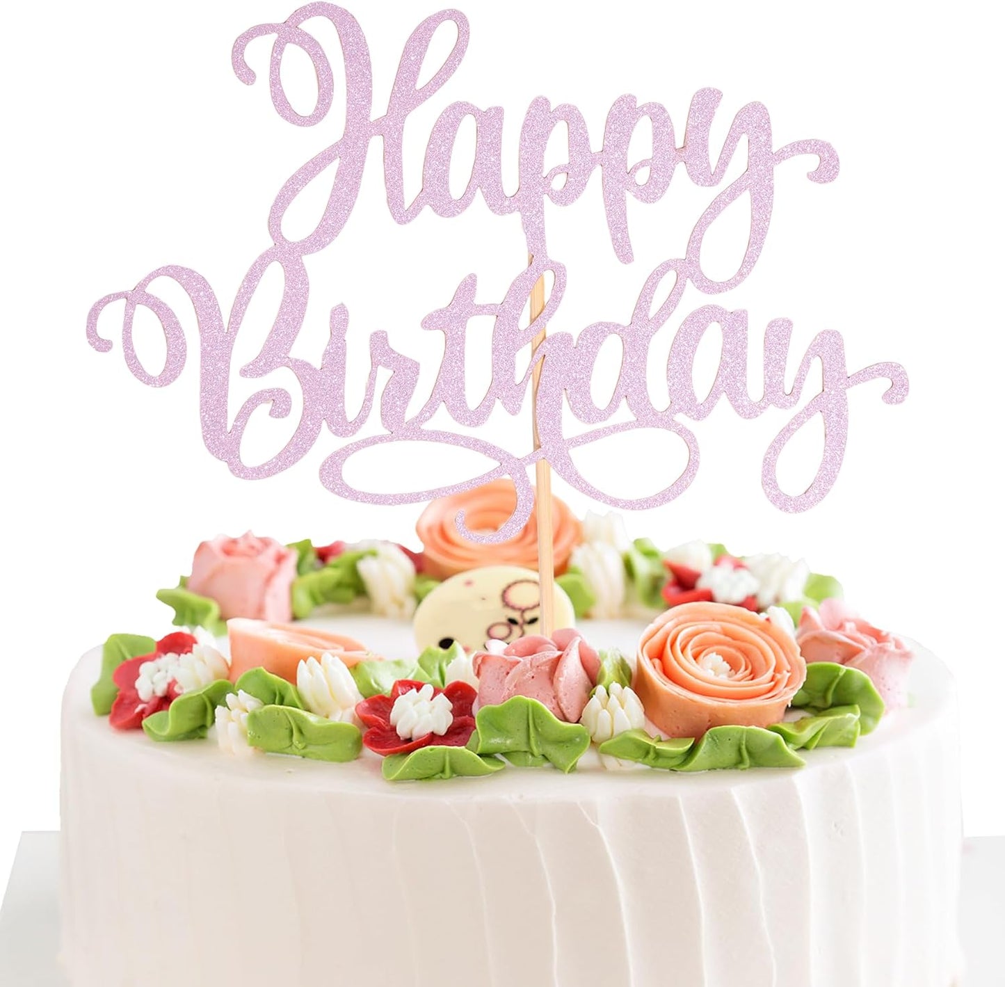 Happy Birthday Cake Toppers 9 Inch Glitter Happy Birthday Cake Toppers Pick for Birthday Anniversary Theme Party Cake Decorations Supplies - Litht Pink