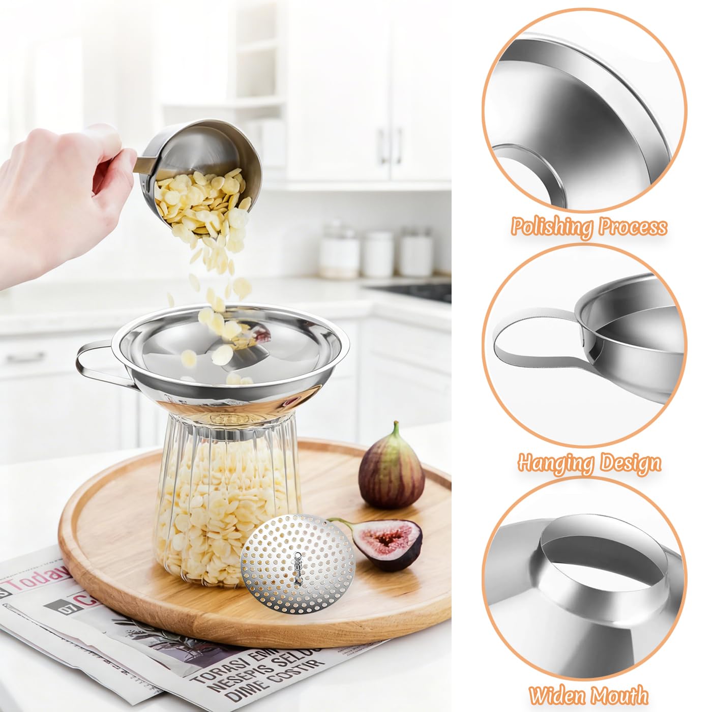 Canning Funnel with Strainer, Wide Mouth Funnels for Filling Wide and Regular Mason Jars, Food Grade Stainless Steel Canning Supplies for Kitchen Use, 3 Pack (Small and Large)