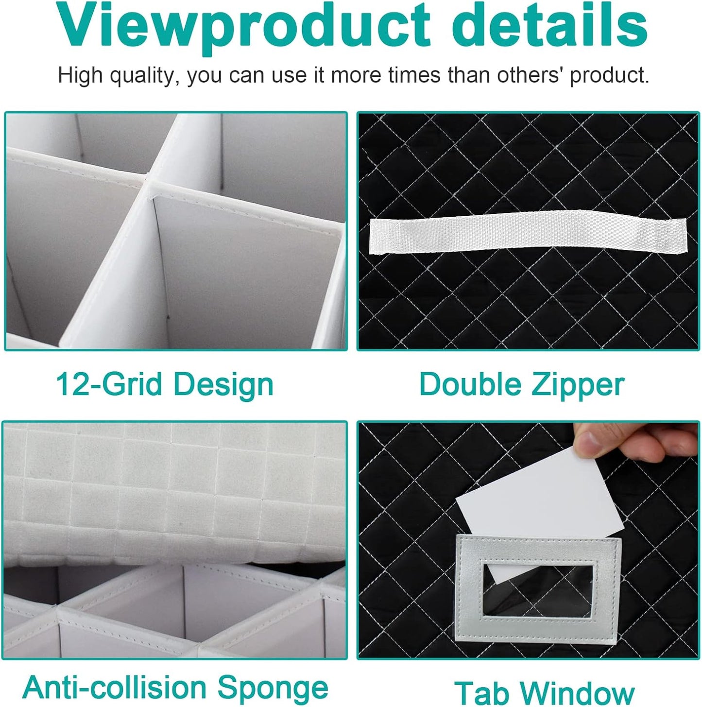 VERONLY China Storage Containers - Stemware Storage Cases for 12 Wine Champagne Glasses - 2 Pack Crystal Glassware Protector Packing Boxes with Dividers and 2 Handles for Moving (Black)