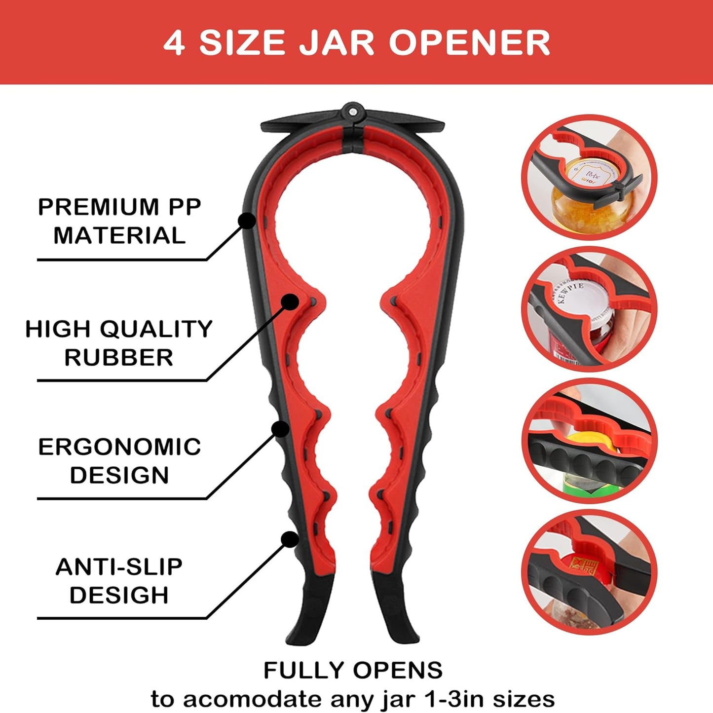 Jar Opener for Weak Hands, Seniors with Arthritis, 5 in 1 Multi Function Bottle Opener Lid Opener For Arthritic Hands