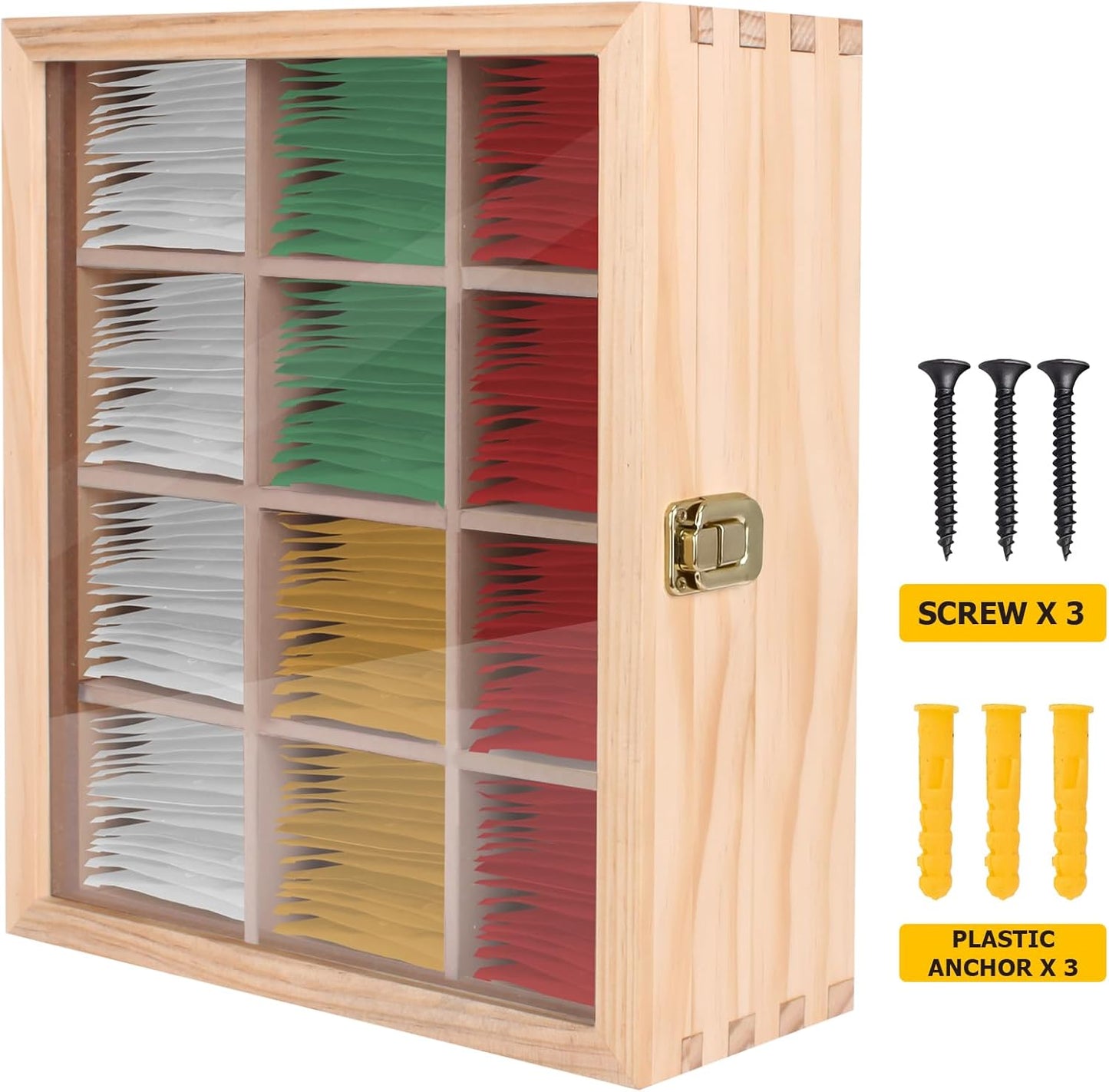 LI.TOPWP Pine Wood Tea Bag Organizer, 12 Compartments Tea Storage Box with Clear Acrylic Window, Multi-Functional Tea Bag Holder for Countertop, Kitchen Cabinet.