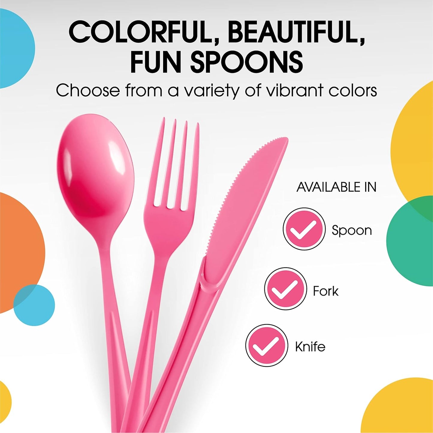 Party Solids Disposable Hot Pink Plastic Spoons 200 Pcs - Heavy Duty Hot Pink Plastic Disposable Cutlery