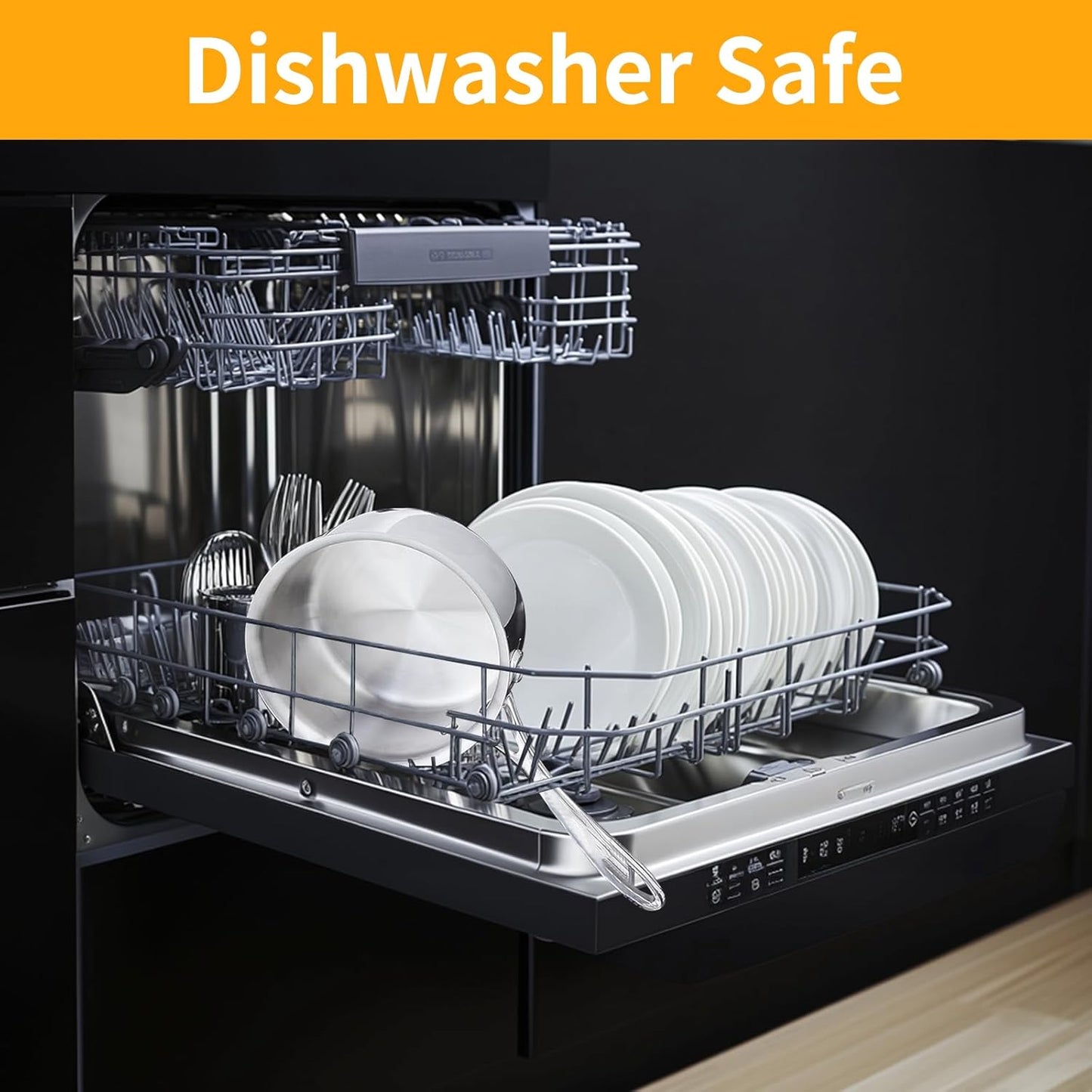 Macevia Sauce Pan with Glass Lid, 18/10 Stainless Steel Pot with Stay-Cool Handle, For All Stoves Multipurpose Use for Home Kitchen or Restaurant（1 Quart）- Silver