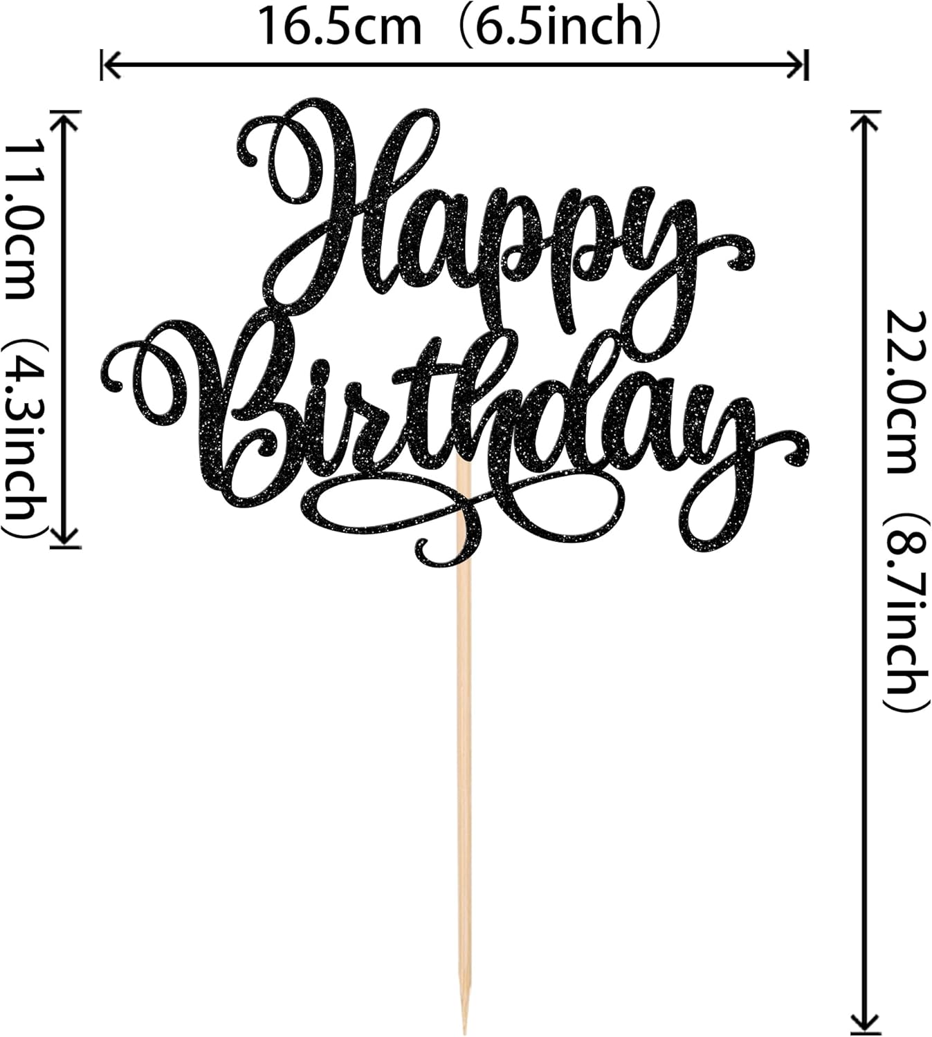 ZHUOWEISM 1 PCS Happy Birthday Cake Topper Glitter Happy Birthday Cake Pick Bunting Decor for Anniversary Celebrating Happy Birthday Party Cake Decorations Supplies Black