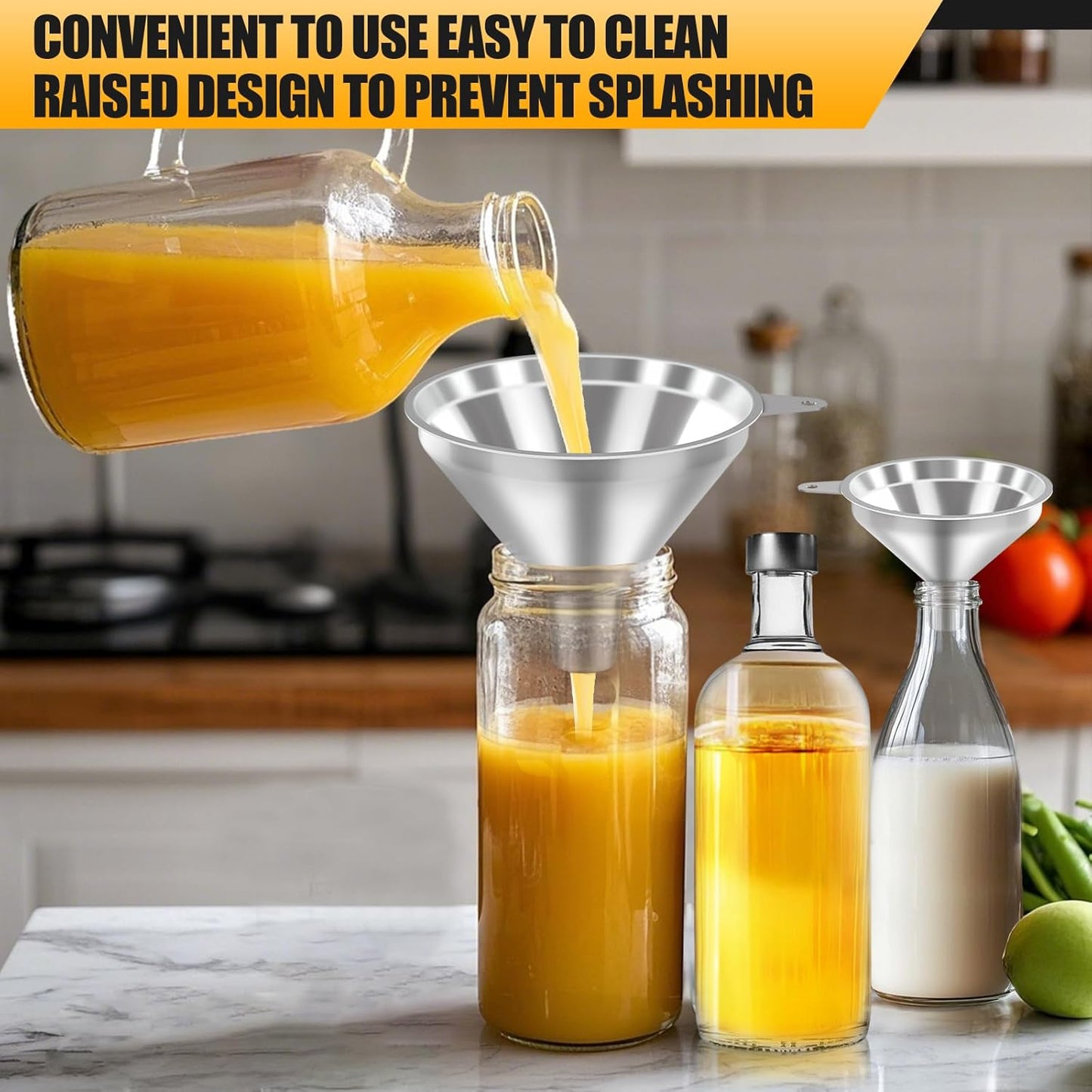 3 Pack Stainless Steel Kitchen Funnel Set,funnels for Kitchen use Filling Bottles, 2 Size Spouts Funnel and Strainer for Filling Different Bottles and Bags
