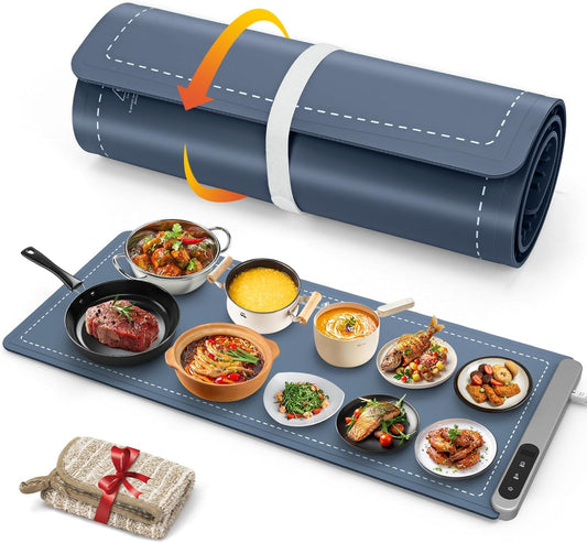 FYY Extra Large Food Warming Mat - Electric Warming Tray with 6 Temperature Settings and 6 Hours Timer, Full Surface Heating Food Warmer, Premium Silicone Heating Tray for Gatherings, Parties, Navy