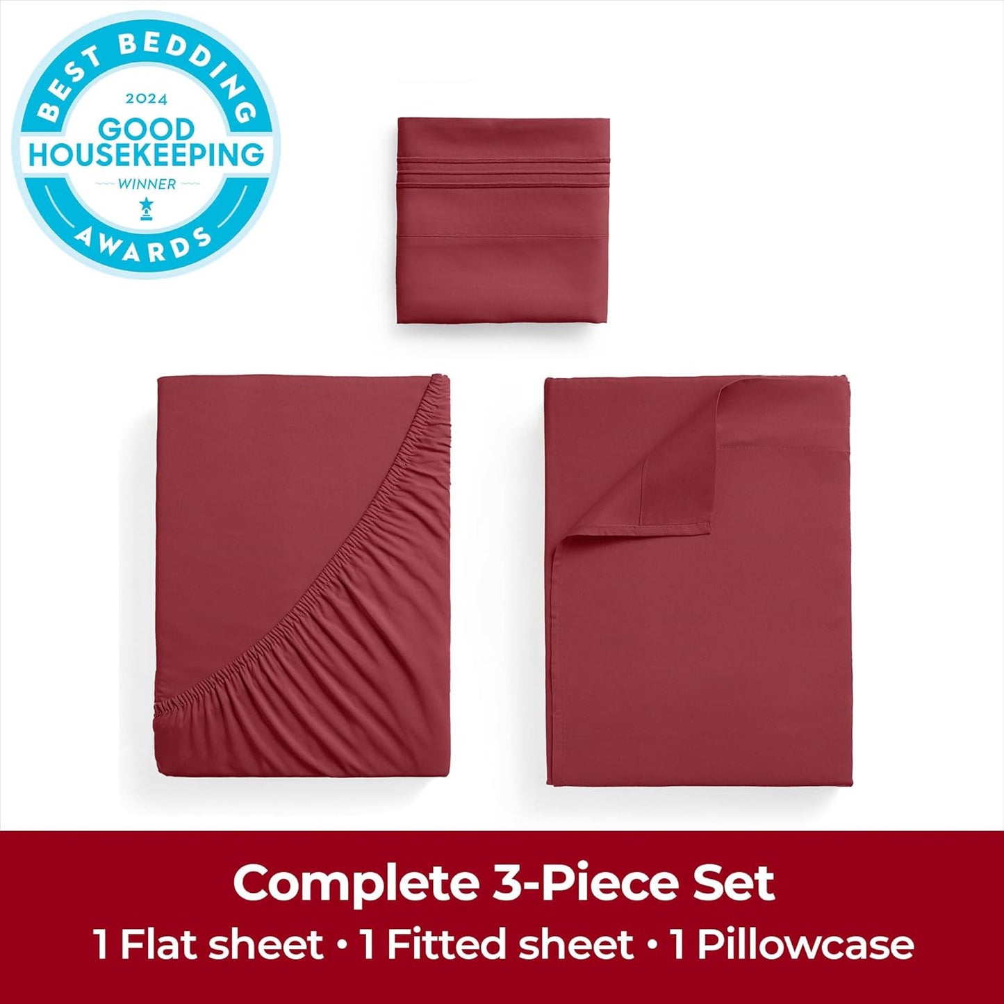 Mellanni Twin Sheets Set - 3 PC Iconic Collection Bedding - Hotel Luxury, Extra Soft, Cooling Bed Sheets - Wrinkle, Fade, Stain Resistant (Twin, Brick Red)