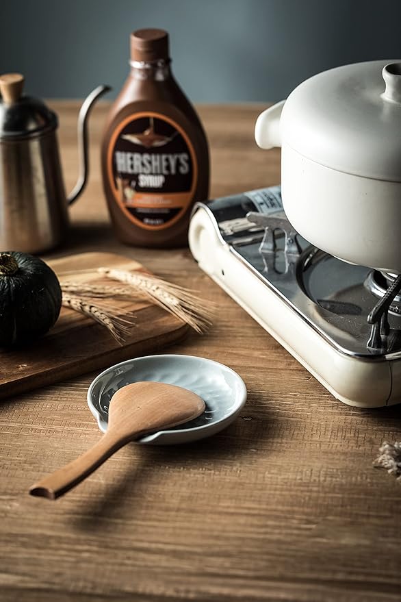 Ceramic Spoon Rest, Kitchen Spoon Holder for Stove Top, Cooking Utensil Rest - Modern Farmhouse Kitchen Decor Large Utensil Holder for Ladles Tongs Spatula - Gray