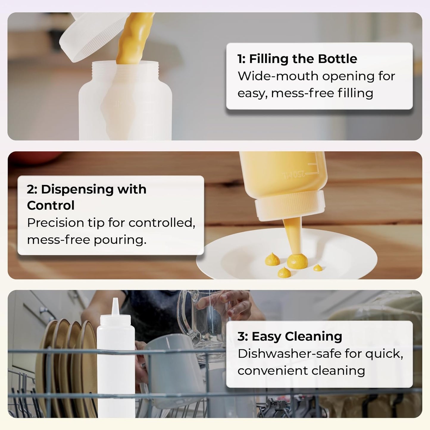 Restaurantware-8 Ounce Condiment Squeeze Bottle, 1 With Lid Plastic Squeeze Bottle - Precison Dispensing Tip, Flexible, Clear Plastic Squeeze Bottle For Sauces, For Sauces, Spreads, Or Condiments,