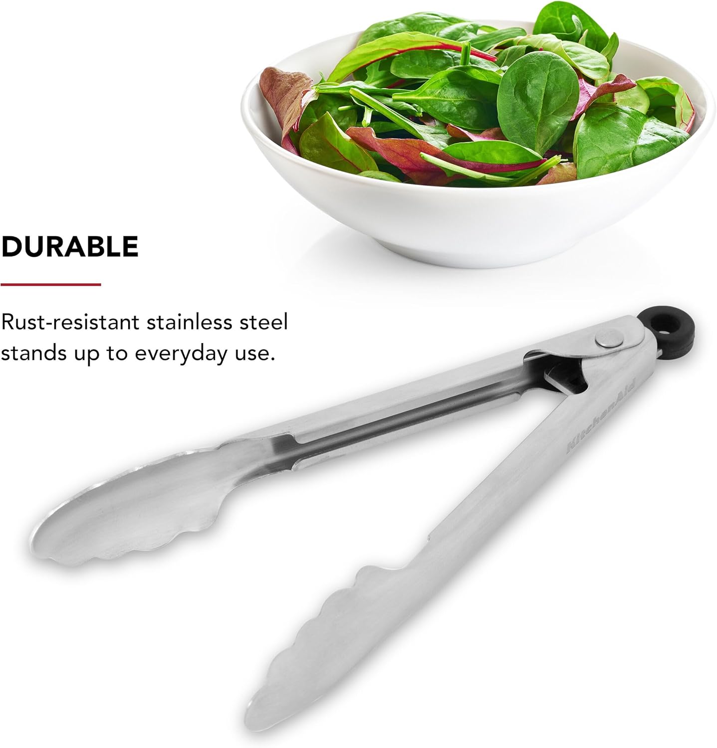KitchenAid Set of 2 Stainless Steel Tongs with Scalloped Edges Easy Lock Dishwasher Safe Durable and Versatile Silver 7 Inch