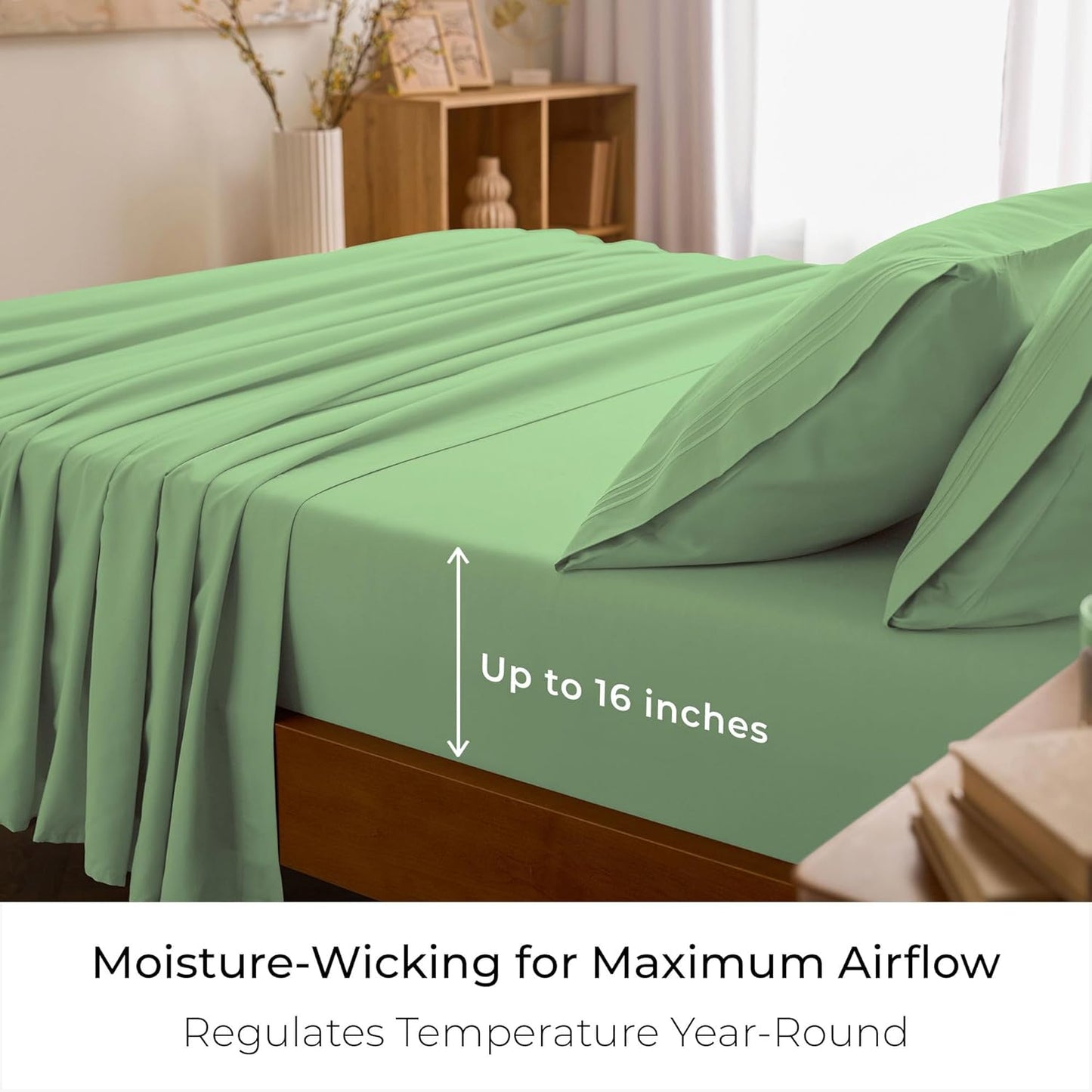 Mellanni King Sheets Set - 4 PC Iconic Collection Bedding - Hotel Luxury, Extra Soft, Cooling Bed Sheets - Wrinkle, Fade, Stain Resistant (King, Pistachio)