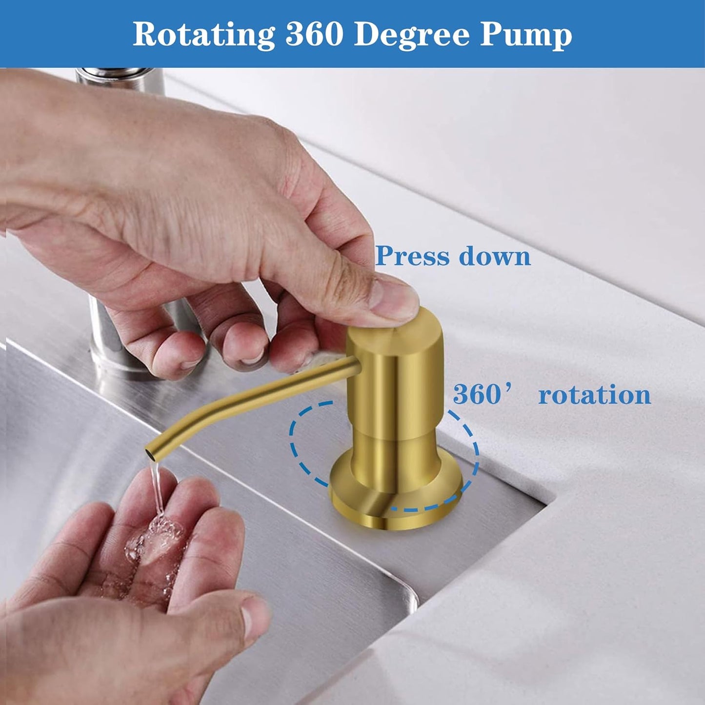 Soap Dispenser for Kitchen Dish Sink Built in Soap Dispenser Pump Gold with 47" Extension Tube Kit