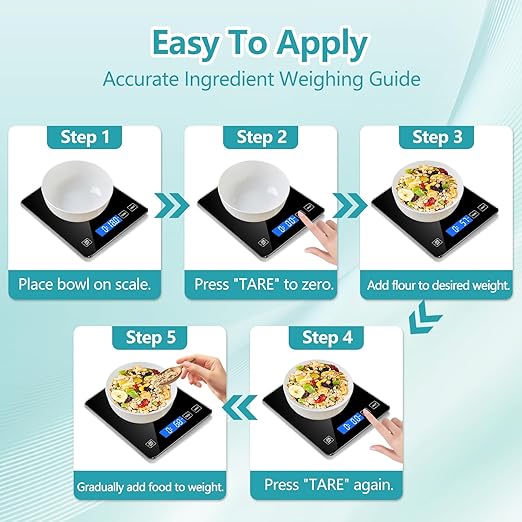 Food Scale, Digital Kitchen Scale 22lb/10kg Steel and Tempered Glass with 1g/0.1oz Precision, Tare & 10 Units, LCD Display for Baking, Cooking, Meal Prep, Coffee, Postage Black