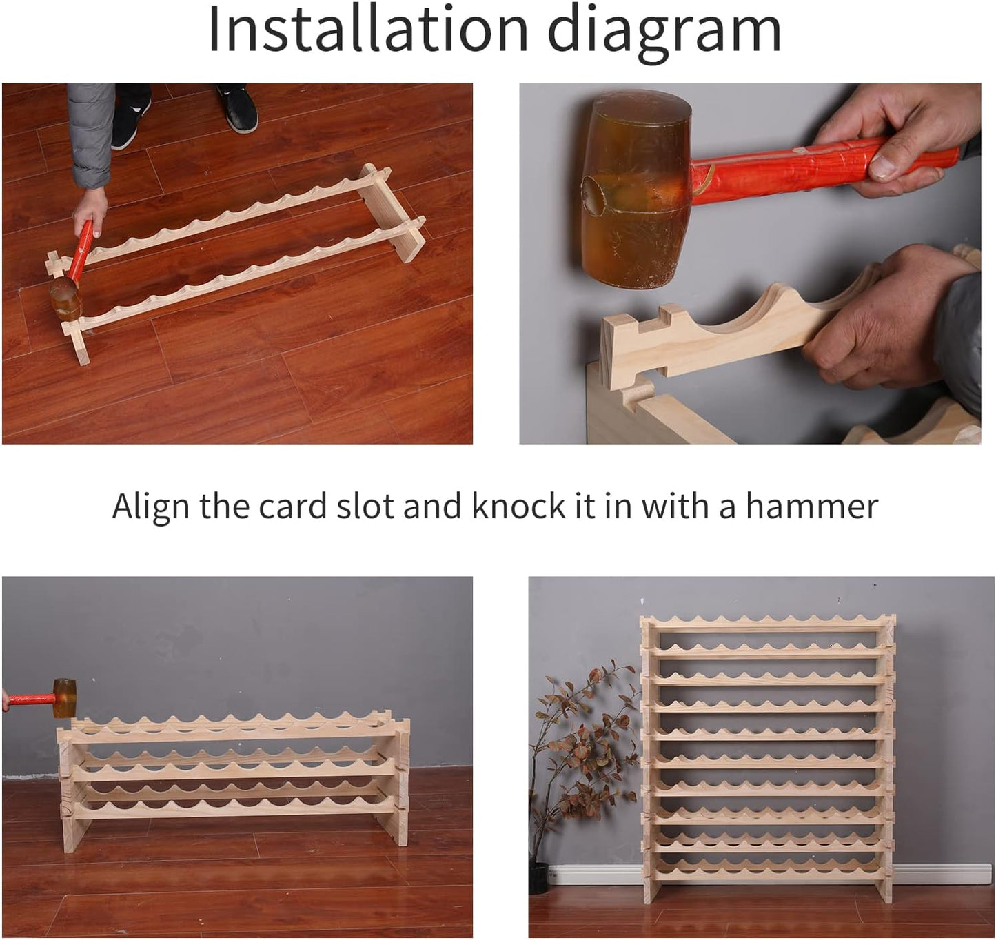 Wine Rack Solid Wood Stackable Storage Wooden Wine Rack Wine Cabinet (60 Bottles, Natural Color)