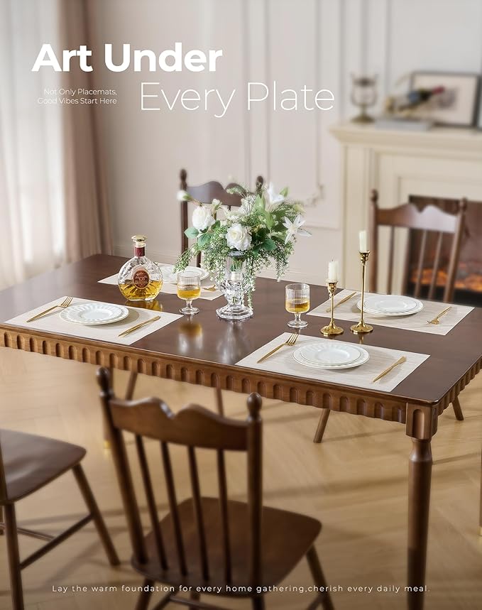 Leetaltree Beige White Placemats Set of 4 - Heat Resistant Non-Slip Place mats for Dining Table, Washable Durable PVC Vinyl Woven Table Mats（Beige White, 4）