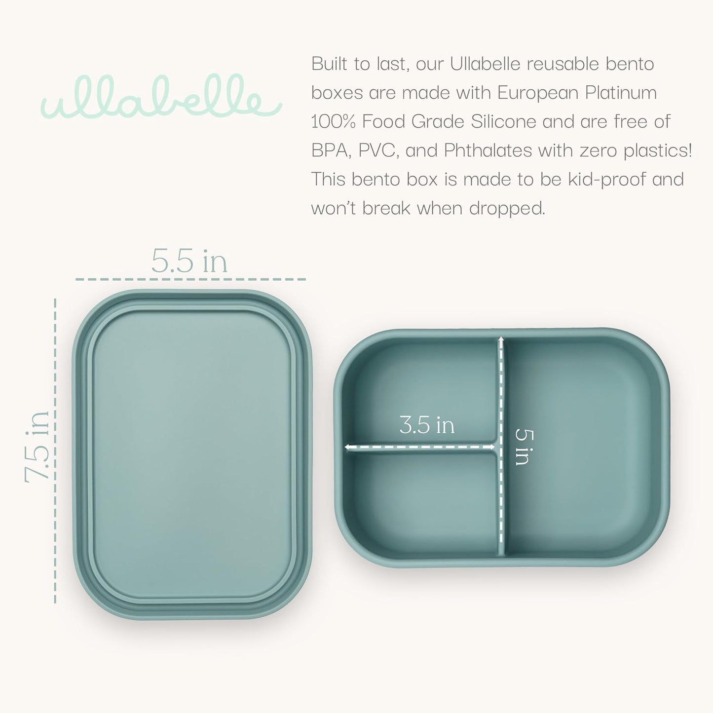 Ullabelle Leak Proof Bento Box Food-Grade Silicone Bento, BPA, Phthalate, Lead, & PVC Free - Bento Lunch Box for Daycare, Kids, & Adults - Leak Resistant Sets With Lids Snack Box Container (Green)