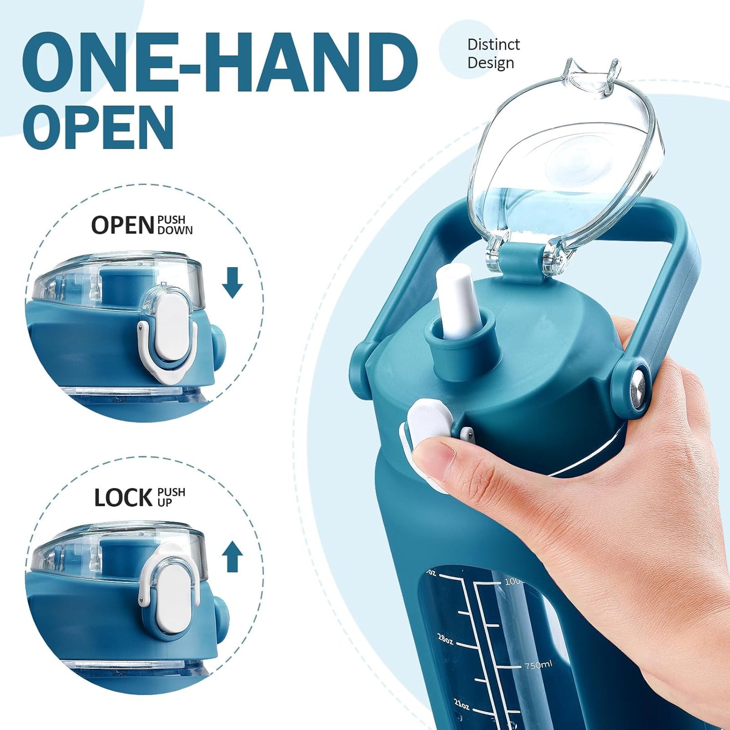 kytffu 42oz Glass Water Bottles with Straw, Motivational Glass Bottle with Silicone Sleeve and Time Marker, Leakproof Large Glass Water Jug for Gym Home Office,Iron Blue