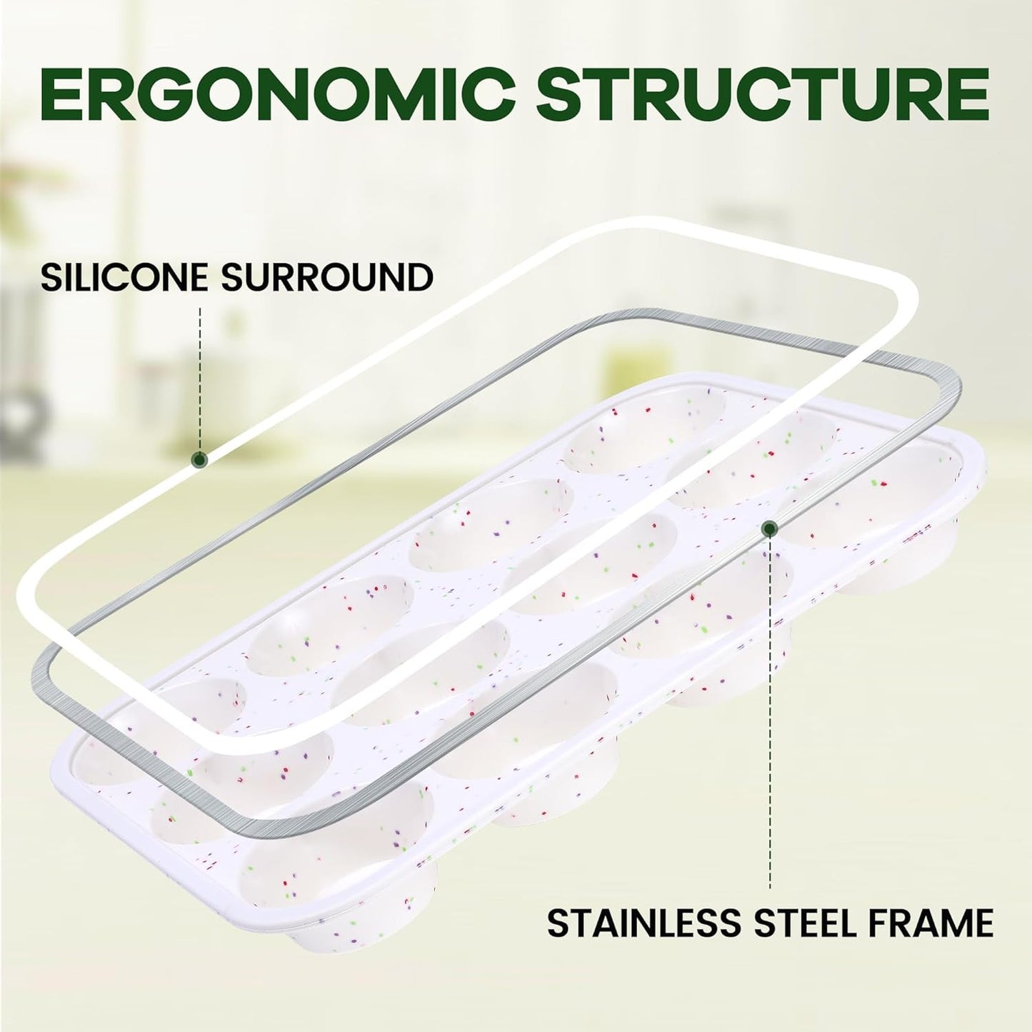 Muffin Pan - 12 Cups Silicone Muffin Pan Non-Stick Food Grade Silicone Cupcake Pan for Muffins,Tart, BPA Free - Standard Cup Size - Diameter 2.8" Depth 1.2" - 1 Piece Cream with Rainbow Dots