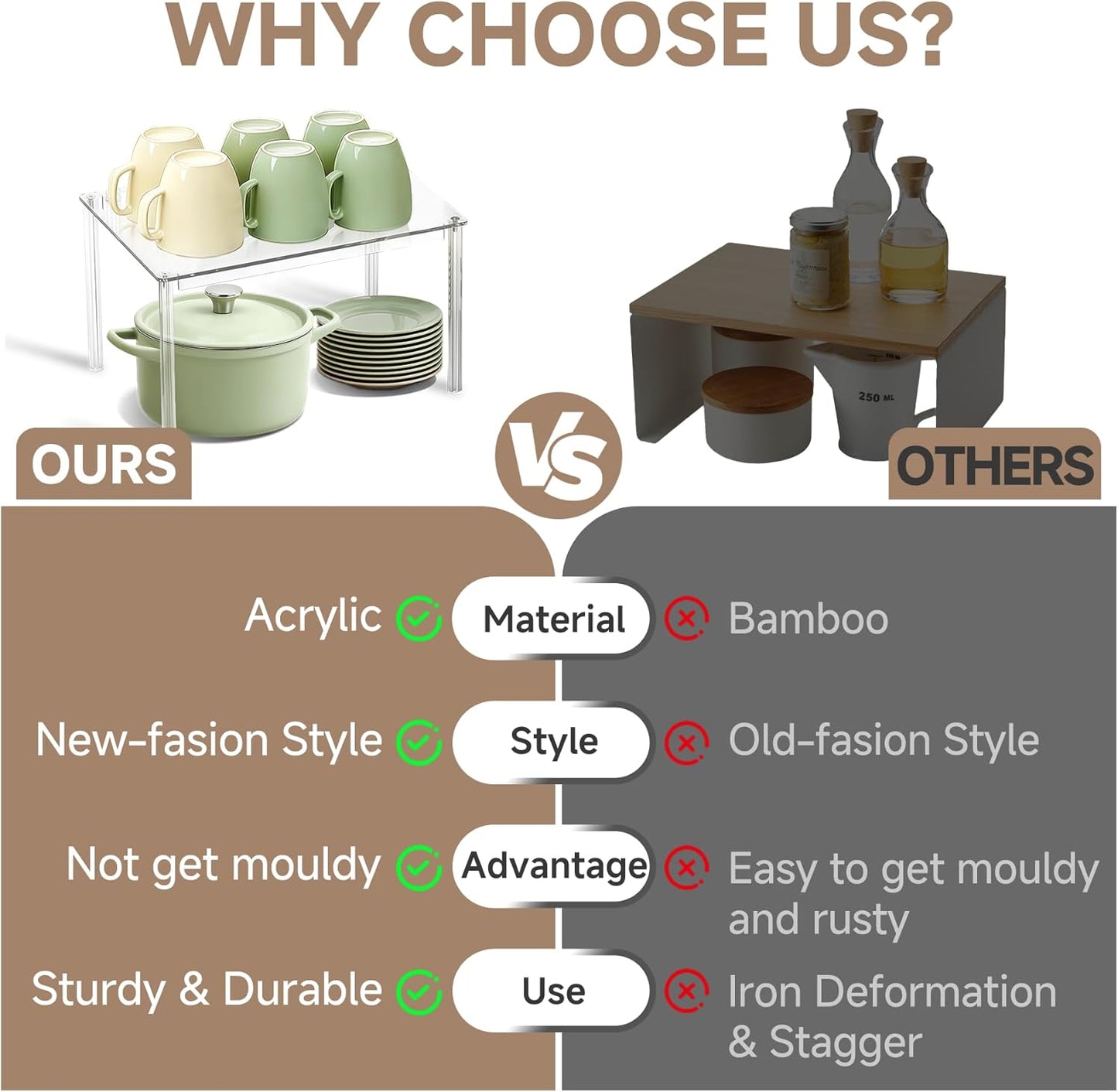 Clear Kitchen Cabinet Organizer, Set of 4 Stackable Spice Rack, Acrylic Shelves for Pantry Organizers and Storage, Tiered Spice Organization for Cabinet, Shelf Organizer for Desk Countertop