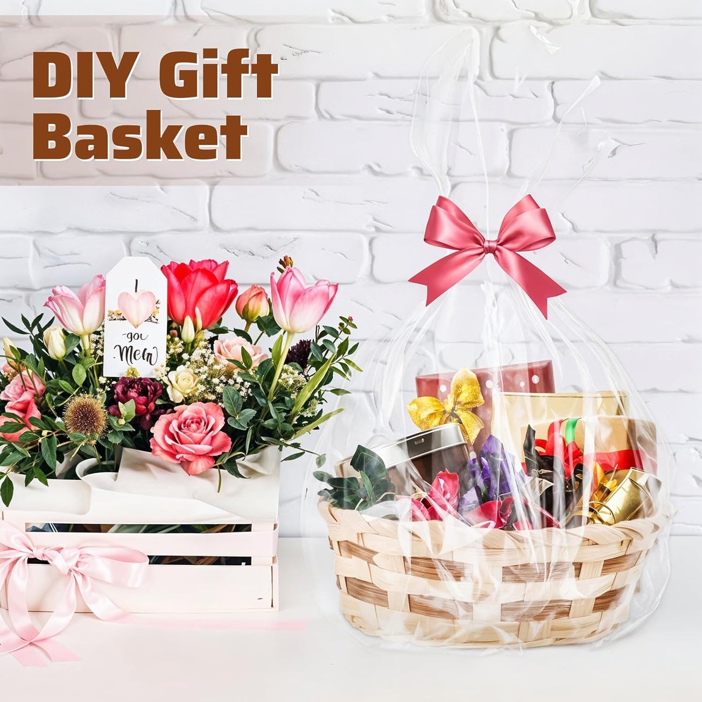 12 Pack Round Gift Baskets, 7" Small Bamboo Woven Bread & Fruit Baskets, Food Storage Serving Basket for Kitchen, Restaurant, Centerpiece Display, Party, Wedding