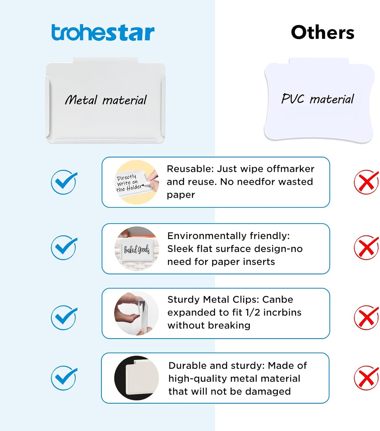 Metal Pantry Baskets Labels Clip On for Storage Bins | Edge Fold-Cream (Edge Fold-White, 18 Metal Label Clip)