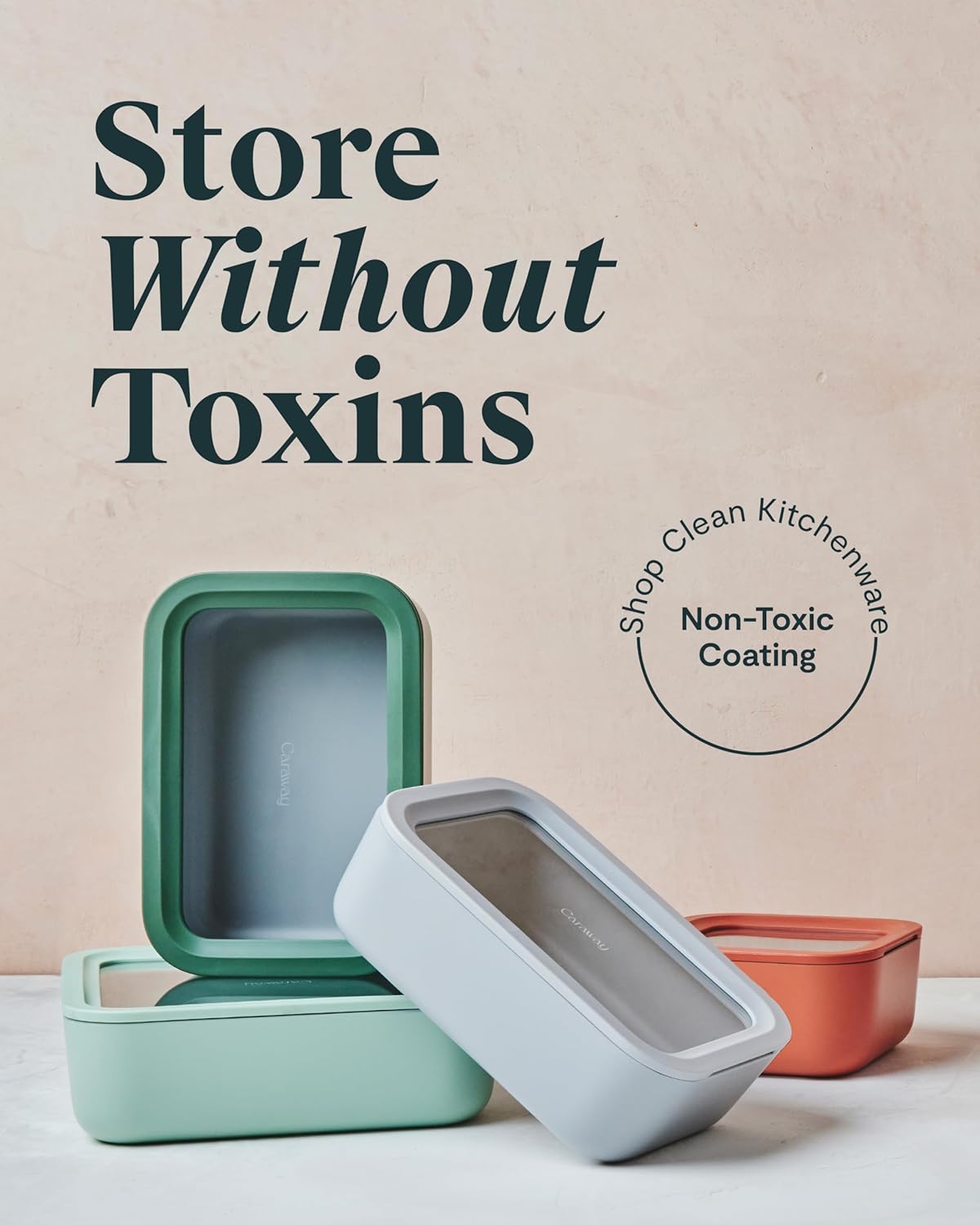 Caraway 25pc Glass Food Storage Set - Glass Storage Containers for Food - Non-Toxic Ceramic-Coated Glass - Air Release Technology - Compact & Stackable Design - Gray