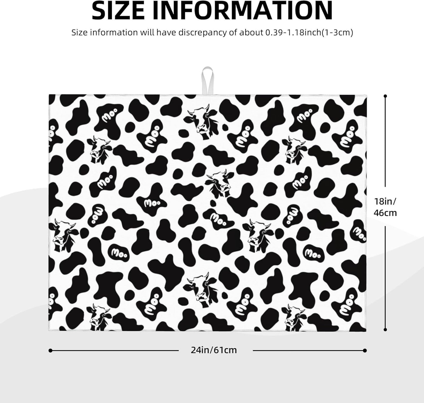 Black White Dish Drying Mat for Kitchen Counter 18"x24" Cow Print Dishes Pad Dish Drainer Rack Mats Microfiber Washable Absorbent Kitchen Decor