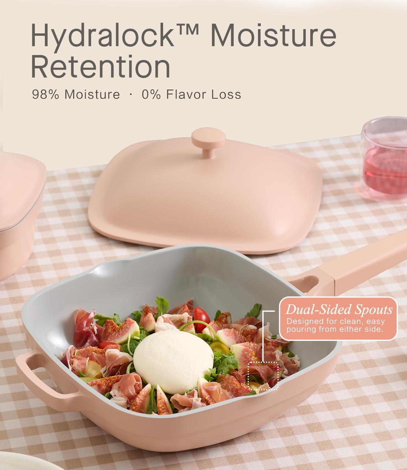 10.5 Inch(3.8QT) Deep Frying Pan,Non Stick Frying Pans Cast Aluminum,Ti-Ceramic Non Toxic Pix Pan with Lid,Natural Wooden Spatula and Loofah Scrubber-Desert Clay