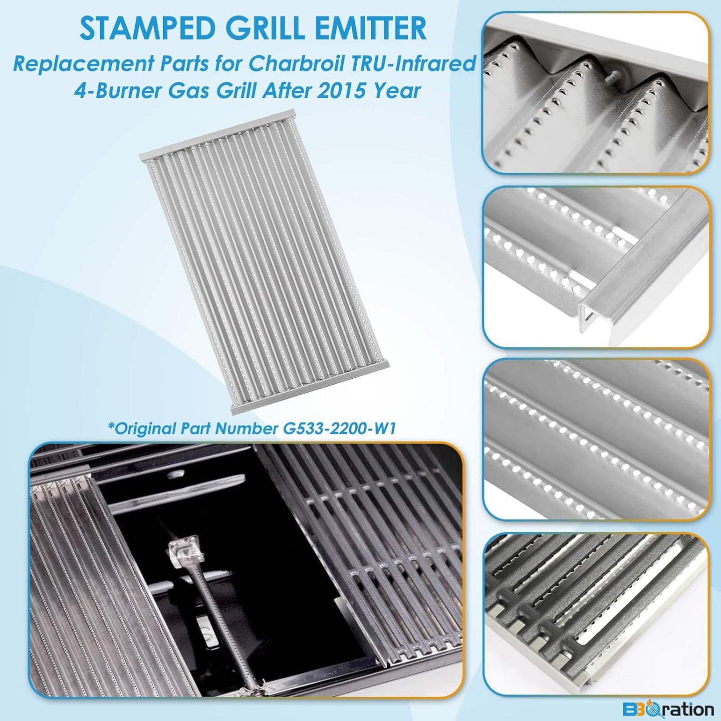 17" Grill Grates and Emitter for Charbroil TRU Infrared 4-Burner 463255020 463242715 463242716 463276016 466242715 463257520 Parts for Charbroil Grill Replacement Parts