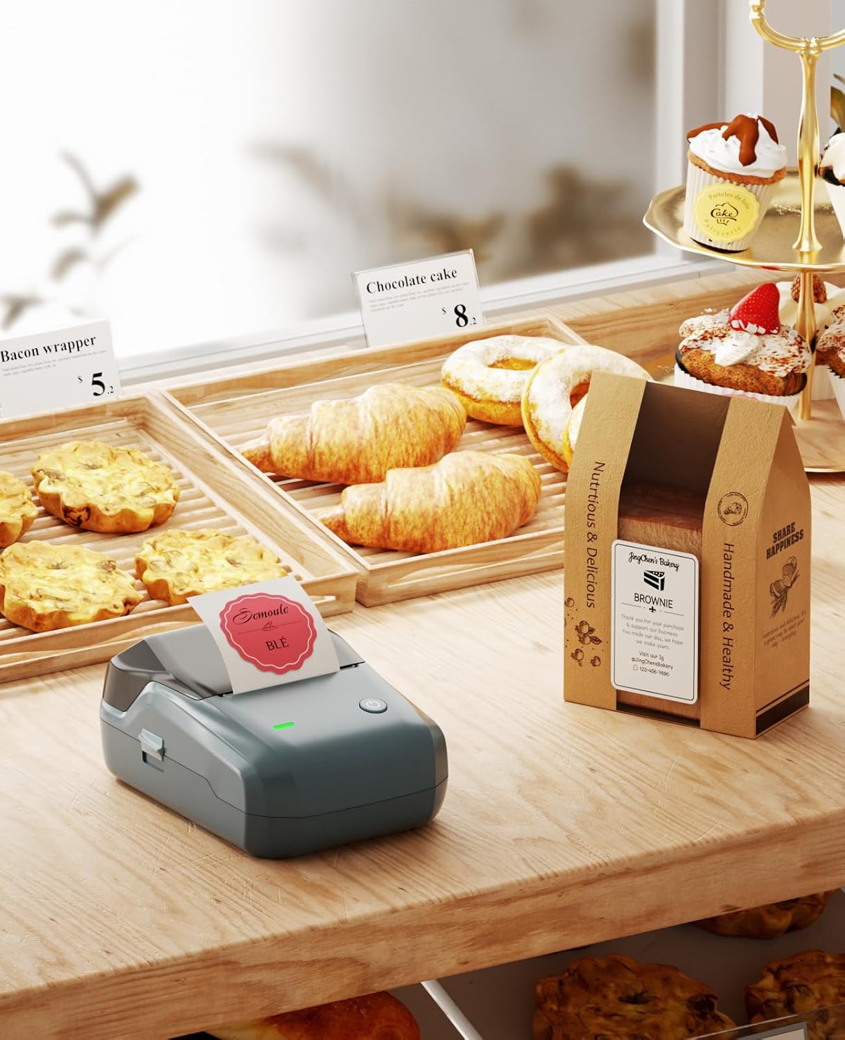 NIIMBOT B1 Label Maker Machine with Tape, Label Printer with 3 Rolls Label Paper, 50x30mm/50x80mm White Paper/50x50 Round Label for Office Supplies, Home, Business