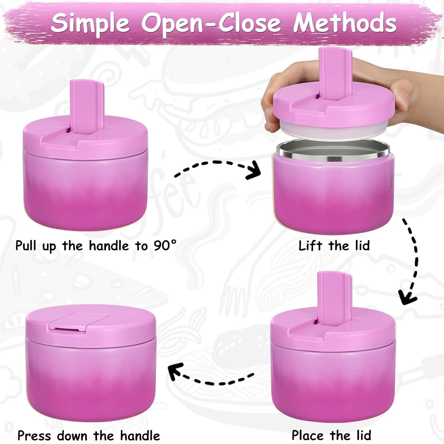 12oz Insulated Vacuum Food Jar with Buckle Lid Wide Mouth Soup Thermo for Hot Food Kids Leakproof Stainless Steel Lunch Container (Gradient Purple, 12OZ)