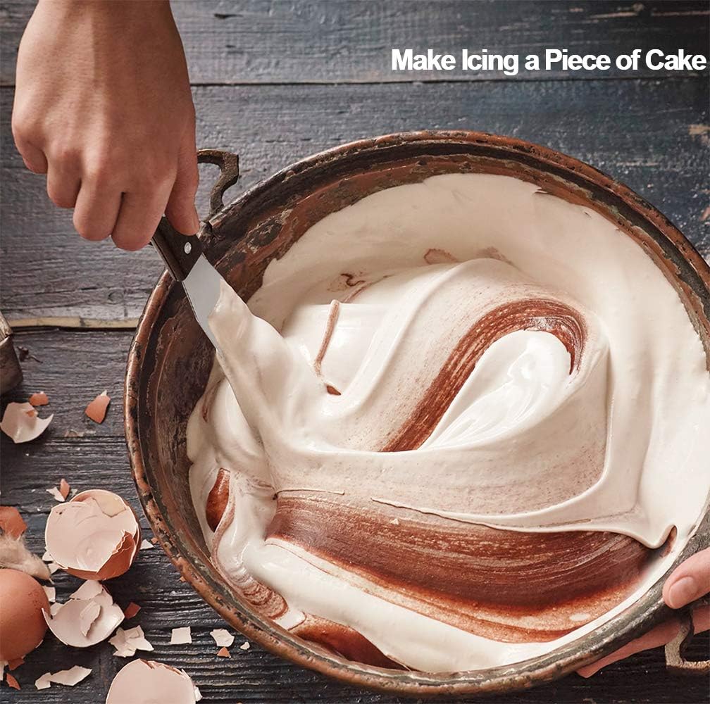 4PCS Cake Decorating Icing Spatula set with 4, 6, 8 & 10 Inch Stainless Steel Blade, Wood Handle Frosting Spatulas and Cake Stripping Tool (Straight Spatulas 4, 6, 8 & 10 Inch)