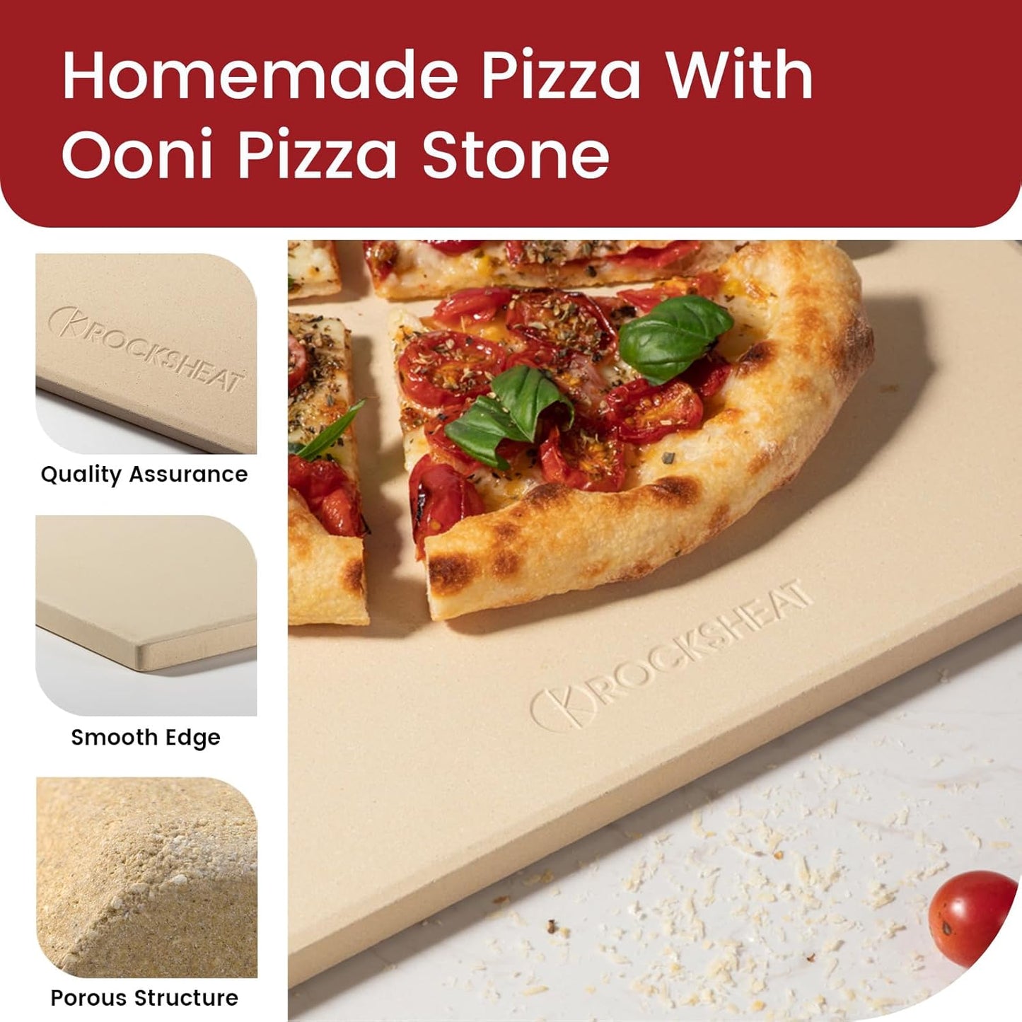 13.2" x 13.2" x 0.4" Square Cordierite Pizza Baking Stone Perfectly Compatible for Ooni Koda & Fyra 12, Uuni Pizza Oven