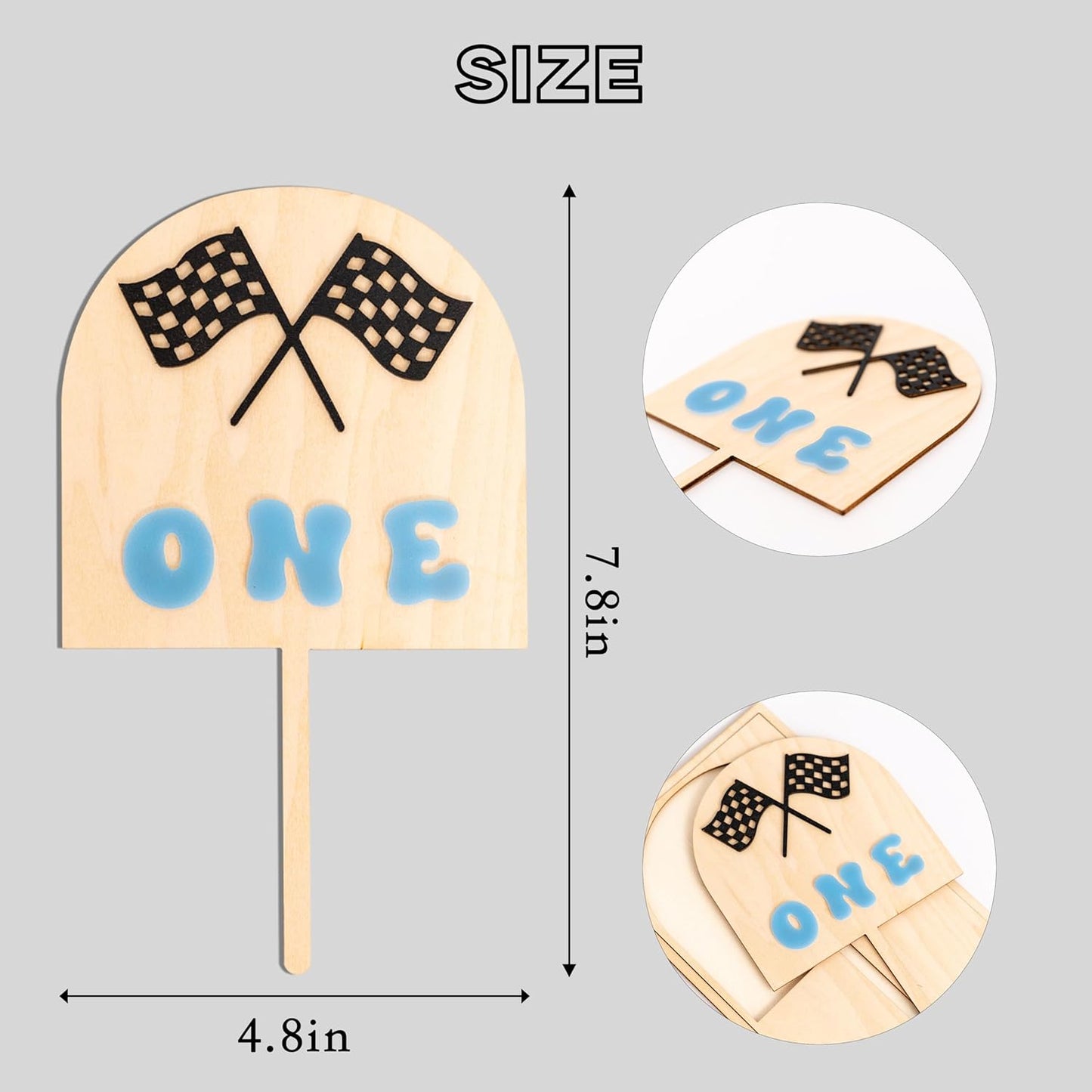 Race Car One Cake Topper - Racing Theme Wooden Cake Topper, Fast One Birthday Decoration for First Birthday Party, Anniversary, Smash Cake, Baby Photo Booth Props...