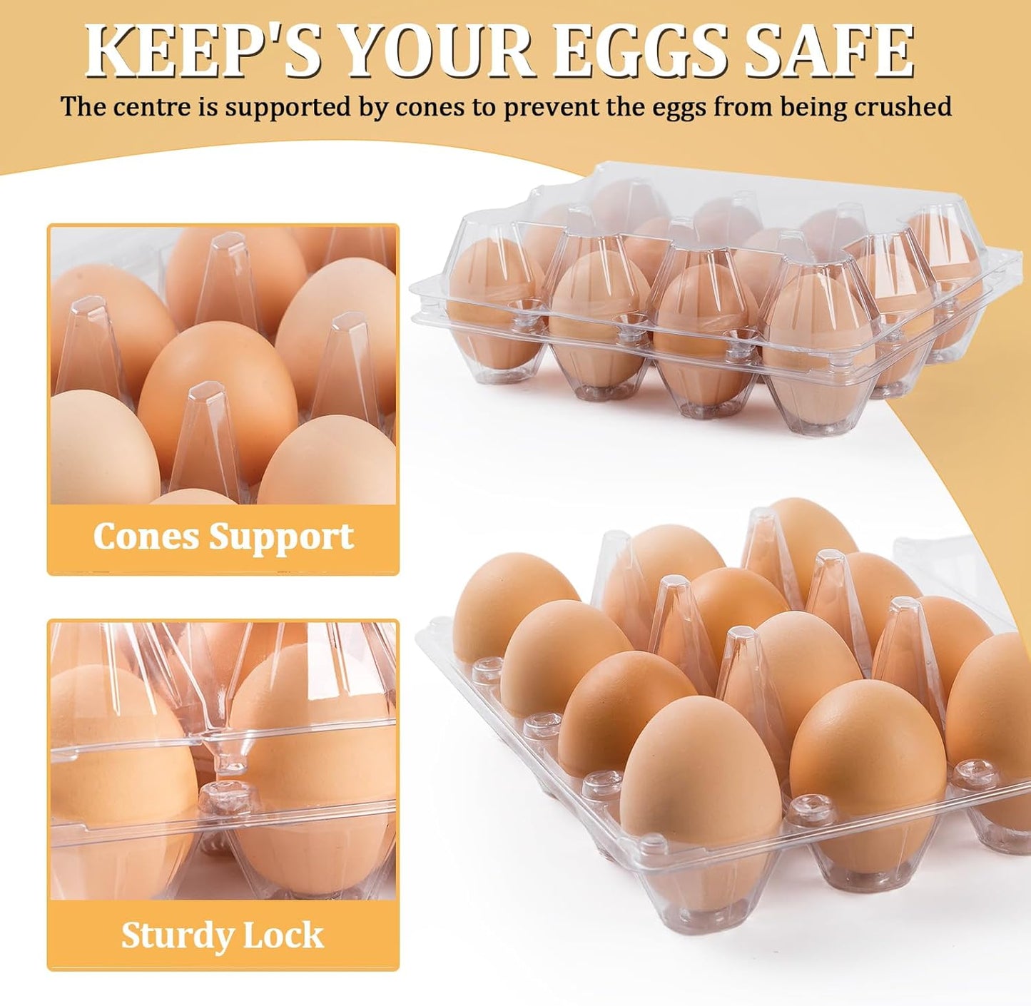 60 Pack Plastic Egg Cartons Cheap Bulk, One Dozen Clear Empty Egg Cartons for Chicken Egg, Reusable Egg Carton for Home Ranch Chicken Farm, Commercial Business Market Display,3x4Grids