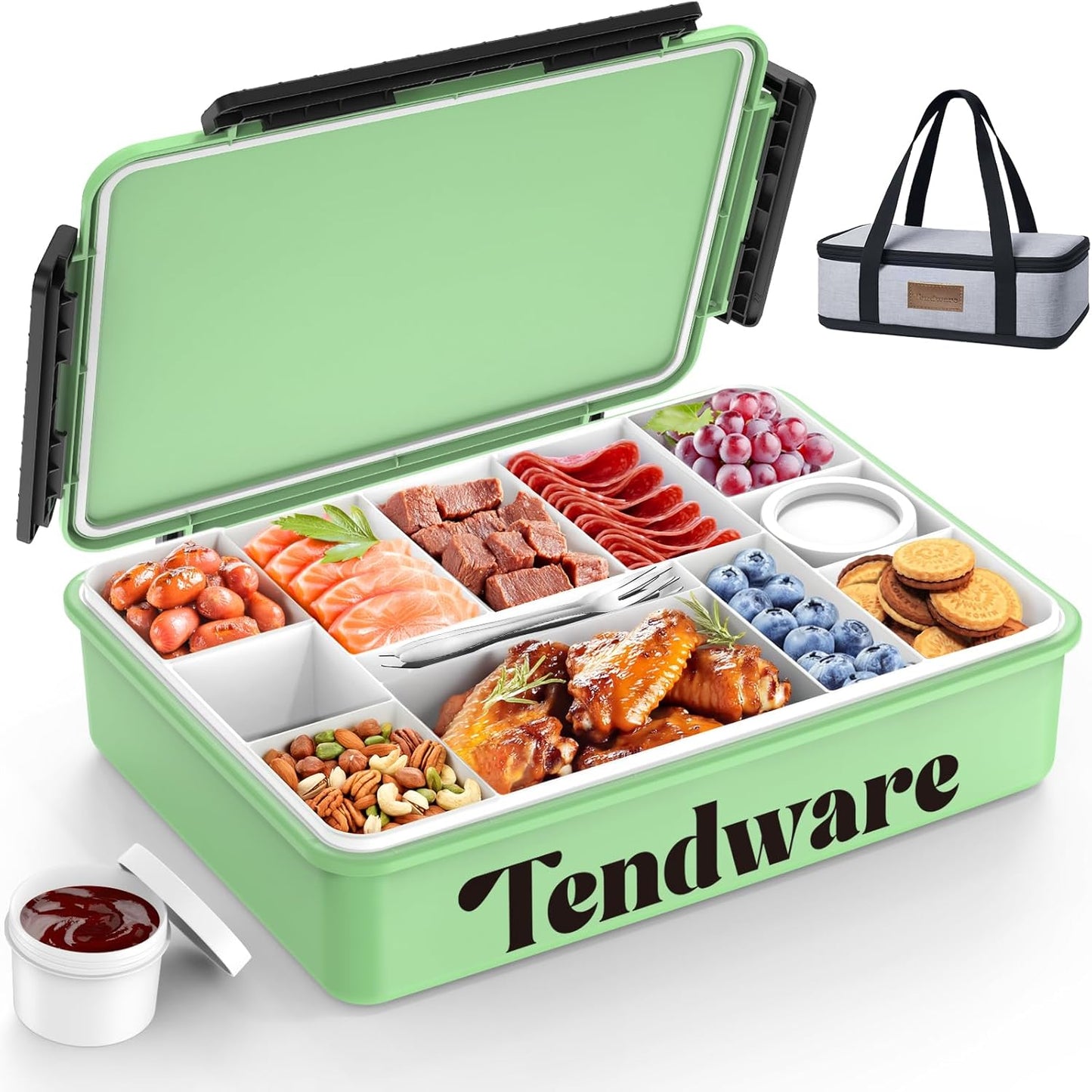 Chilled Portable Snackle Box Container with Reusable Ice Pack Bonus Insulated Bag 2Dip Container Divided Serving Tray Beach Essentials for Charcuterie Road Trip Picnic Family Party (Lime Green)