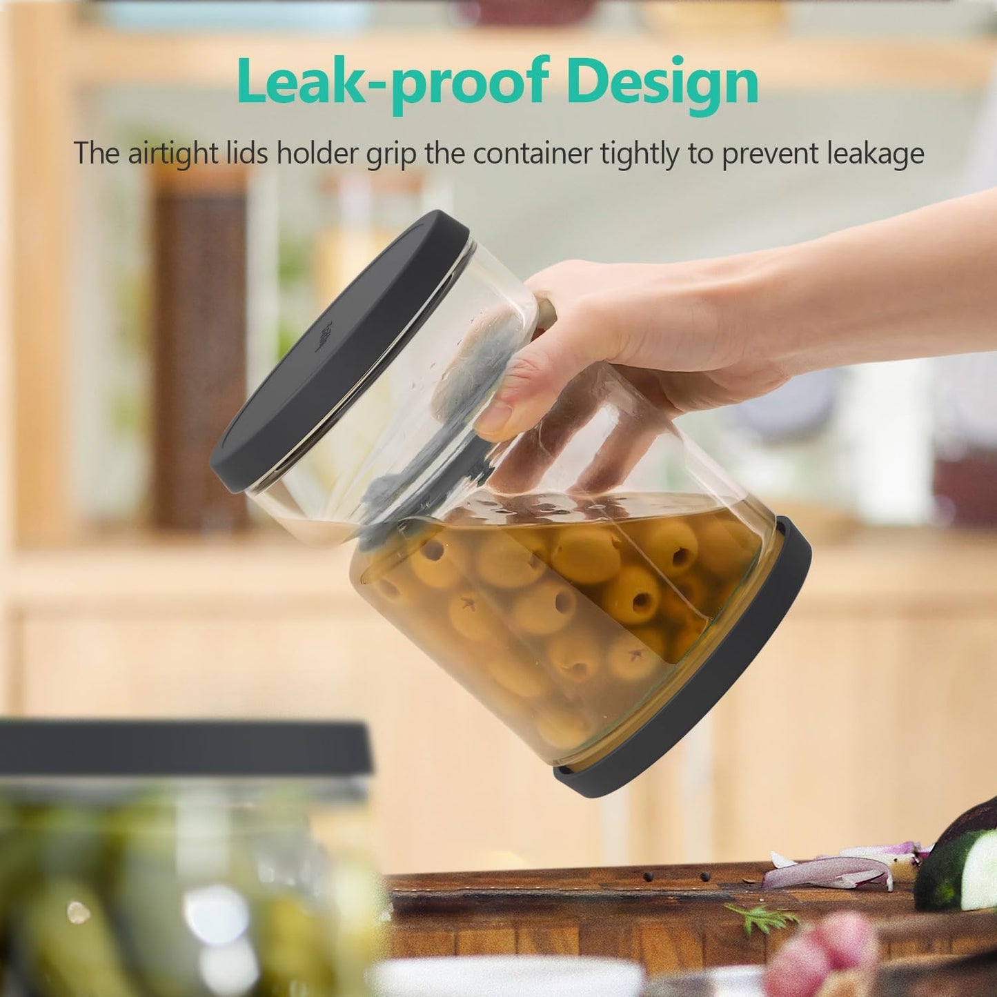 Airtight Glass Pickle and Olive Container - 50 OZ Jar with Strainer for Pickle Lover, Kitchen Organization Must-Have Versatile Food Keeper, BPA-Free, Dishwasher Safe (Midnight Blue)