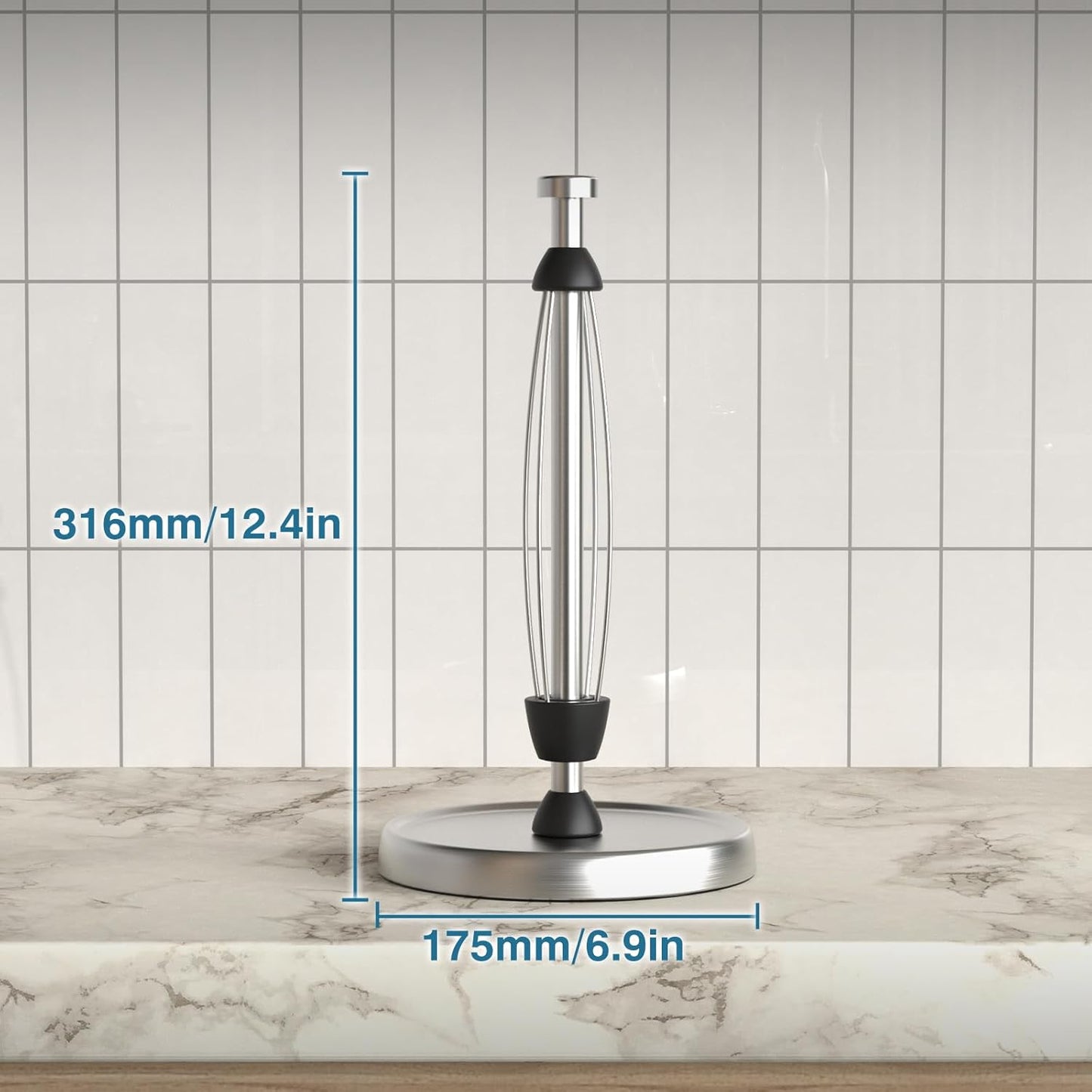 Paper Towel Holder Countertop, One-Handed Tear, Stainless Steel, Weighted Base, Silver, Paper Towel Roll Holder Stand with Ratchet Mechanism for Kitchen Bathroom Farmhouse Essentials Decor Accessories