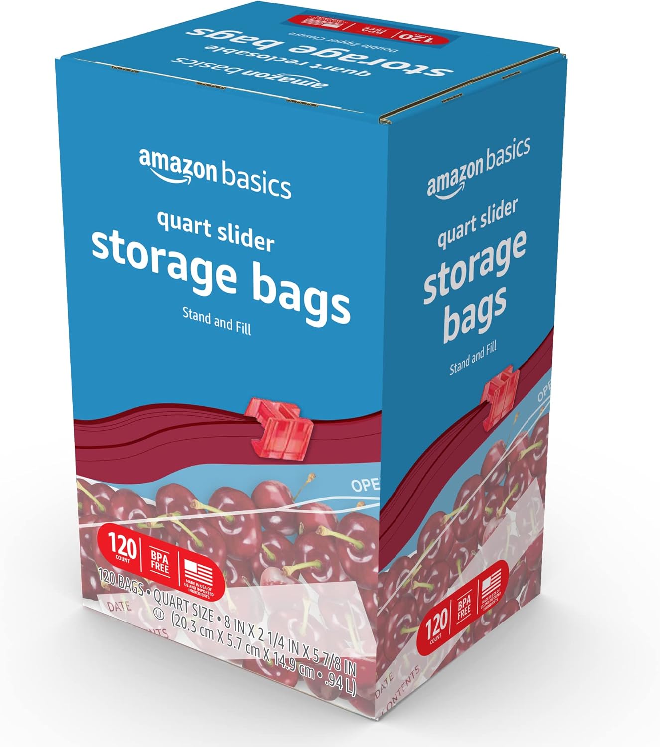 Amazon Basics Slider Quart Food Storage Bags, 120 Count (Previously Solimo) (Pack of 2)