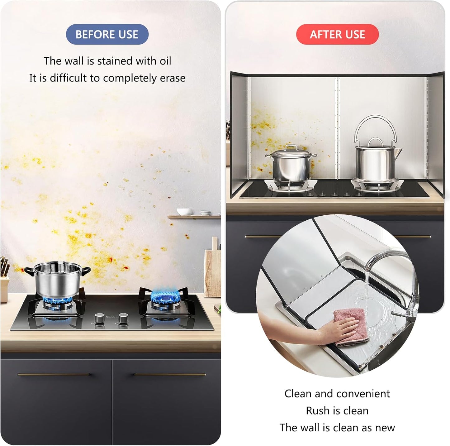 2 Pieces 2 Sided Grease Splatter Guard Foldable Splatter Guard for Stove Stainless Steel Oil Splatter Screens Backsplash for Wall Gas Range Frying Pan Camping(Size:11.8×15.7inches)