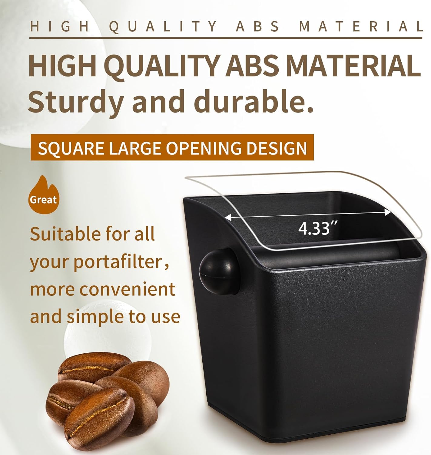 Espresso Knock Box Square High Side Wall Splash Prevention Design Knock Box Shock Absorbing Non Slip Knock Box Espresso With Removable Knock Bar Espresso Accessories for Home/Office