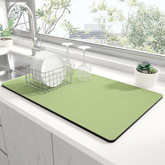 Rnivvi Dish Drying Mat for Kitchen Counter, XL 15 x 24" Super Absorbent Drainer Pad Easy Clean Dish Rack Pad, Non-Slip Heat Resistant Coffee Bar Mat for Coffee Machine Station Accessories Decor, Green