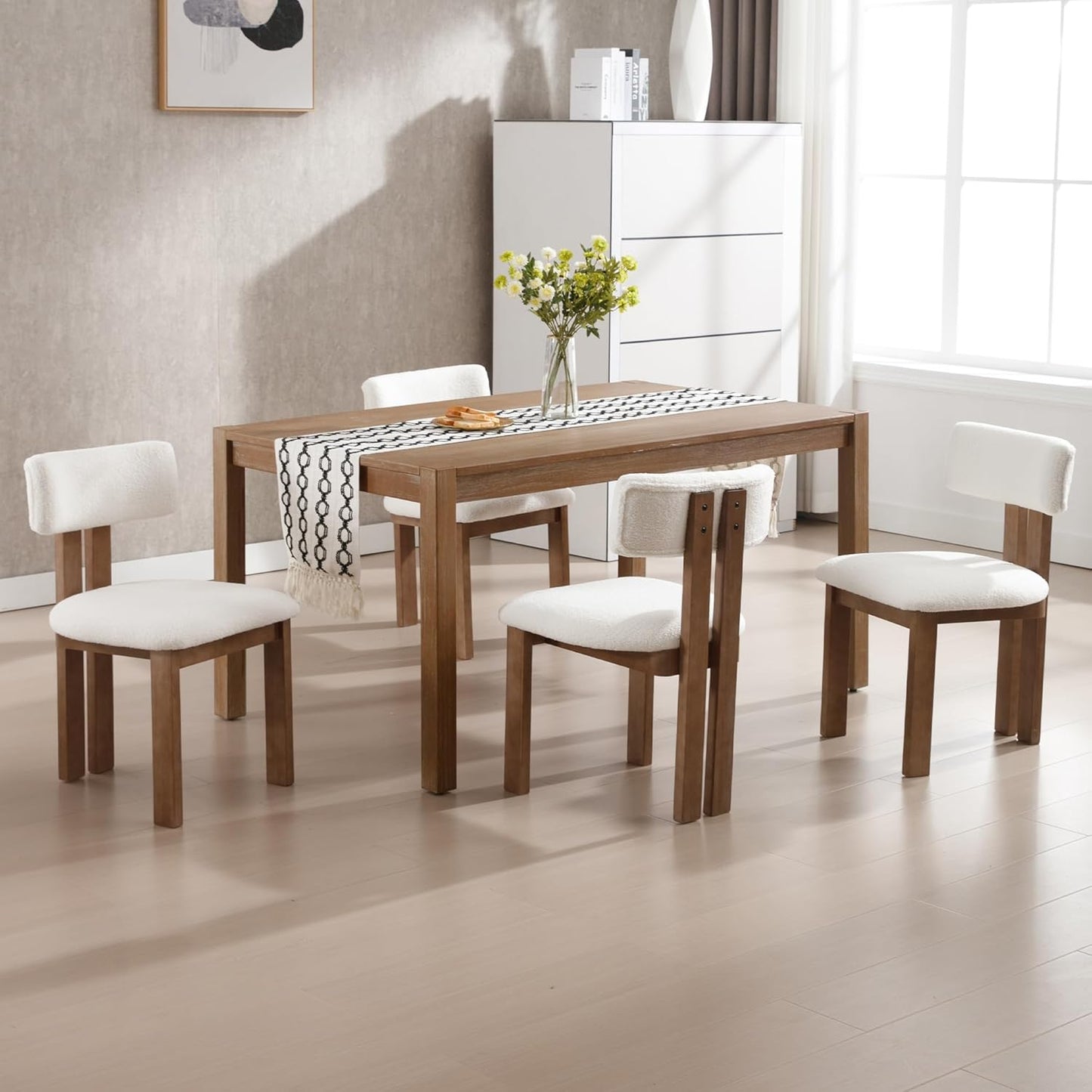 chairus Dining Chairs Set of 4 Faux Fur Dinner Chairs with Solid Wood Kitchen Chairs for Kitchen, Dining Room, Living Room, White